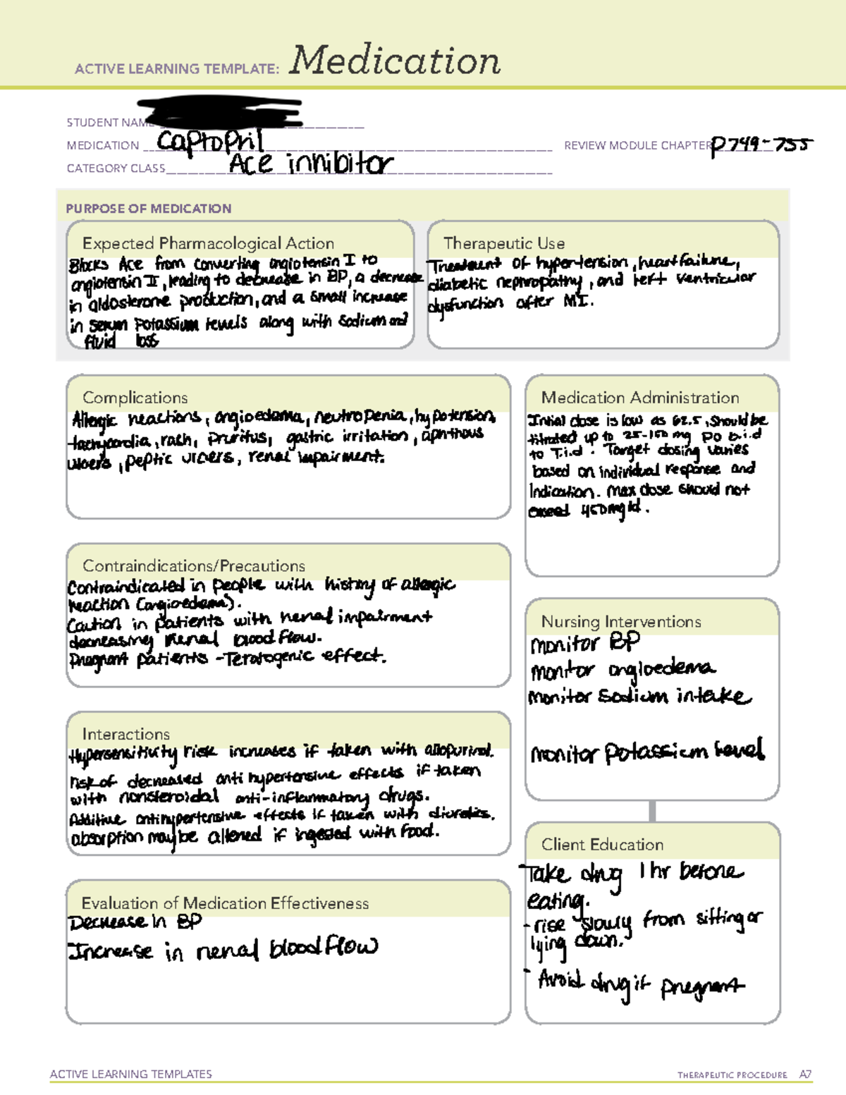 Captopril - ACTIVE LEARNING TEMPLATES THERAPEUTIC PROCEDURE A ...
