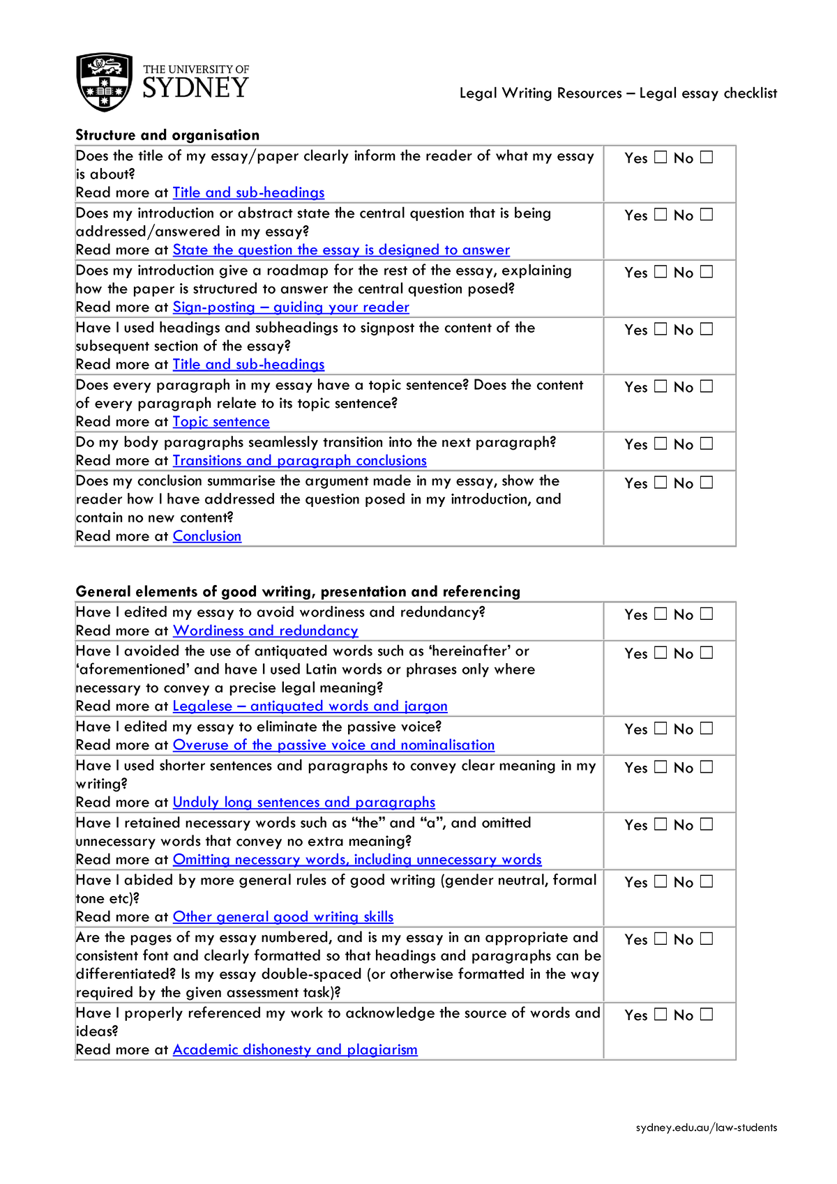 law essay checklist