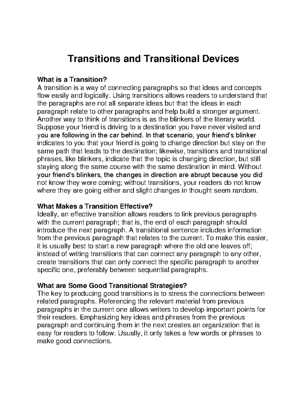 Transitions and Transitional Devices - Using transitions allows readers ...