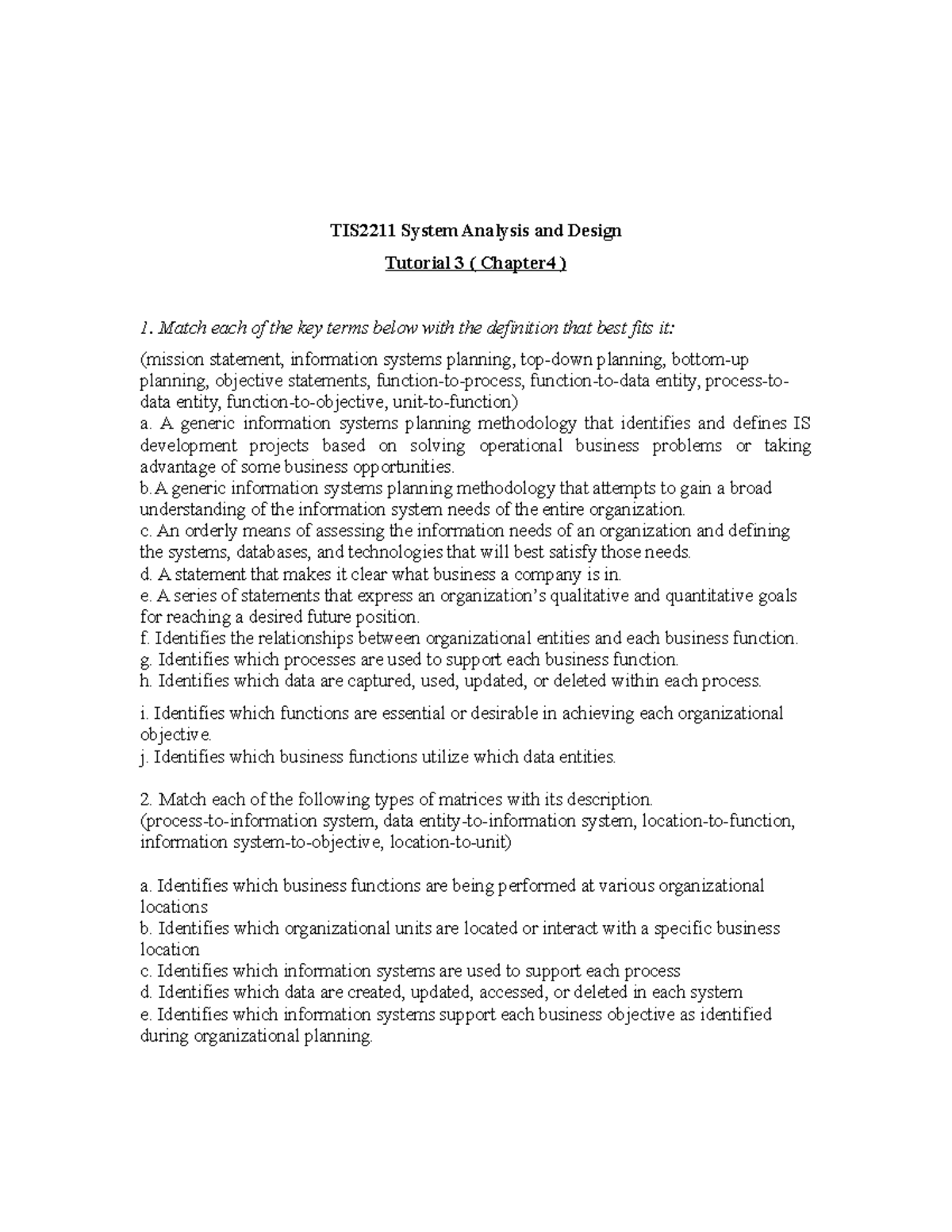 215953 Tut3 - Tutorial 3 - TIS2211 System Analysis and Design Tutorial ...