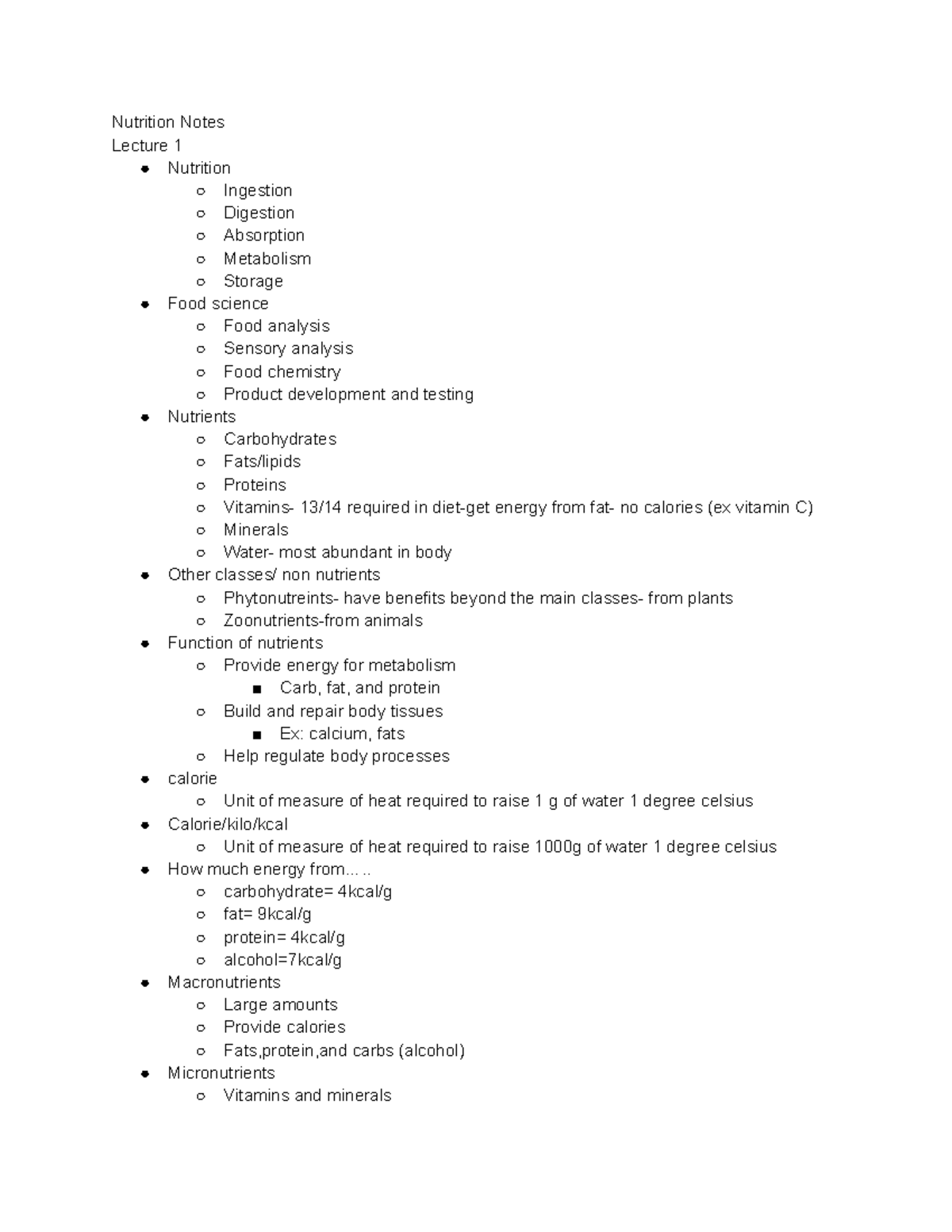 Nutrition Notes - Few Lectures Included - Nutrition Notes Lecture 1 ...