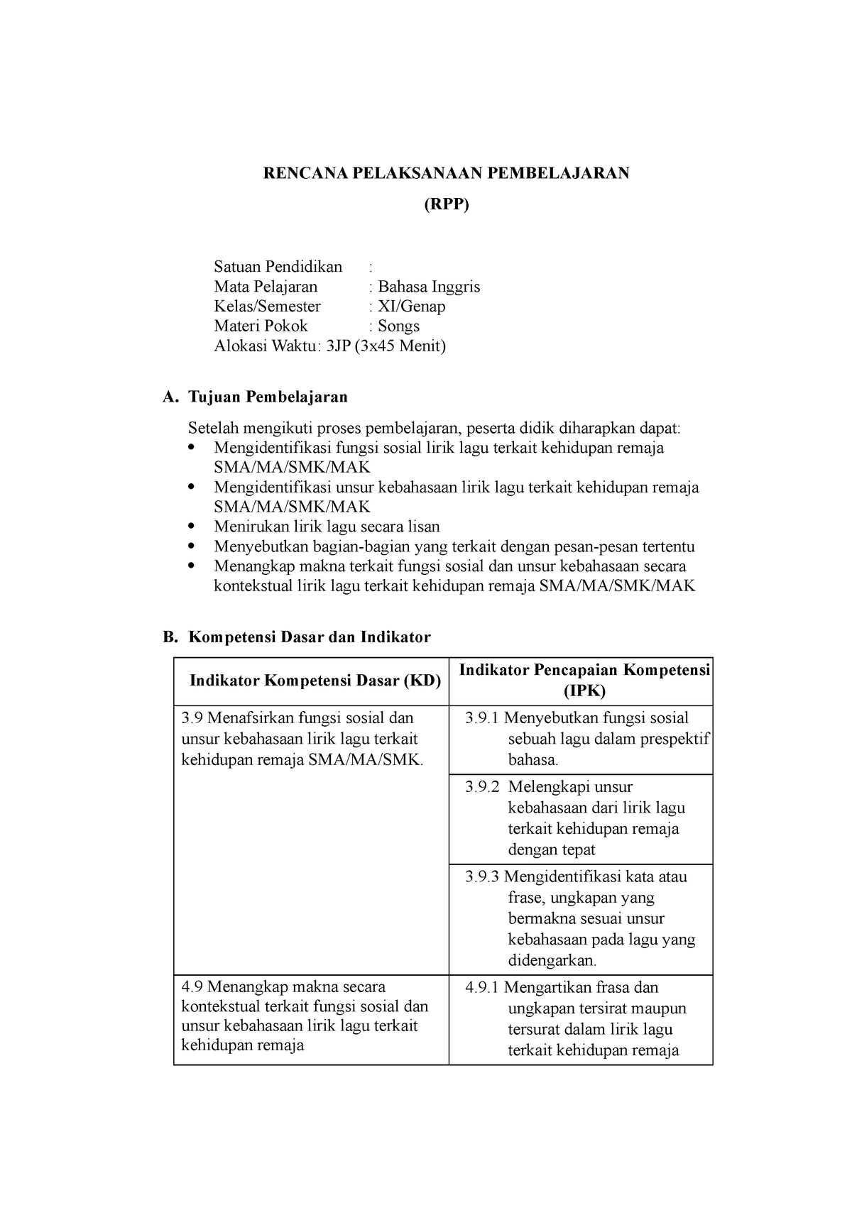 Rencana Pelaksanaan Pembelajaran - RENCANA PELAKSANAAN PEMBELAJARAN ...