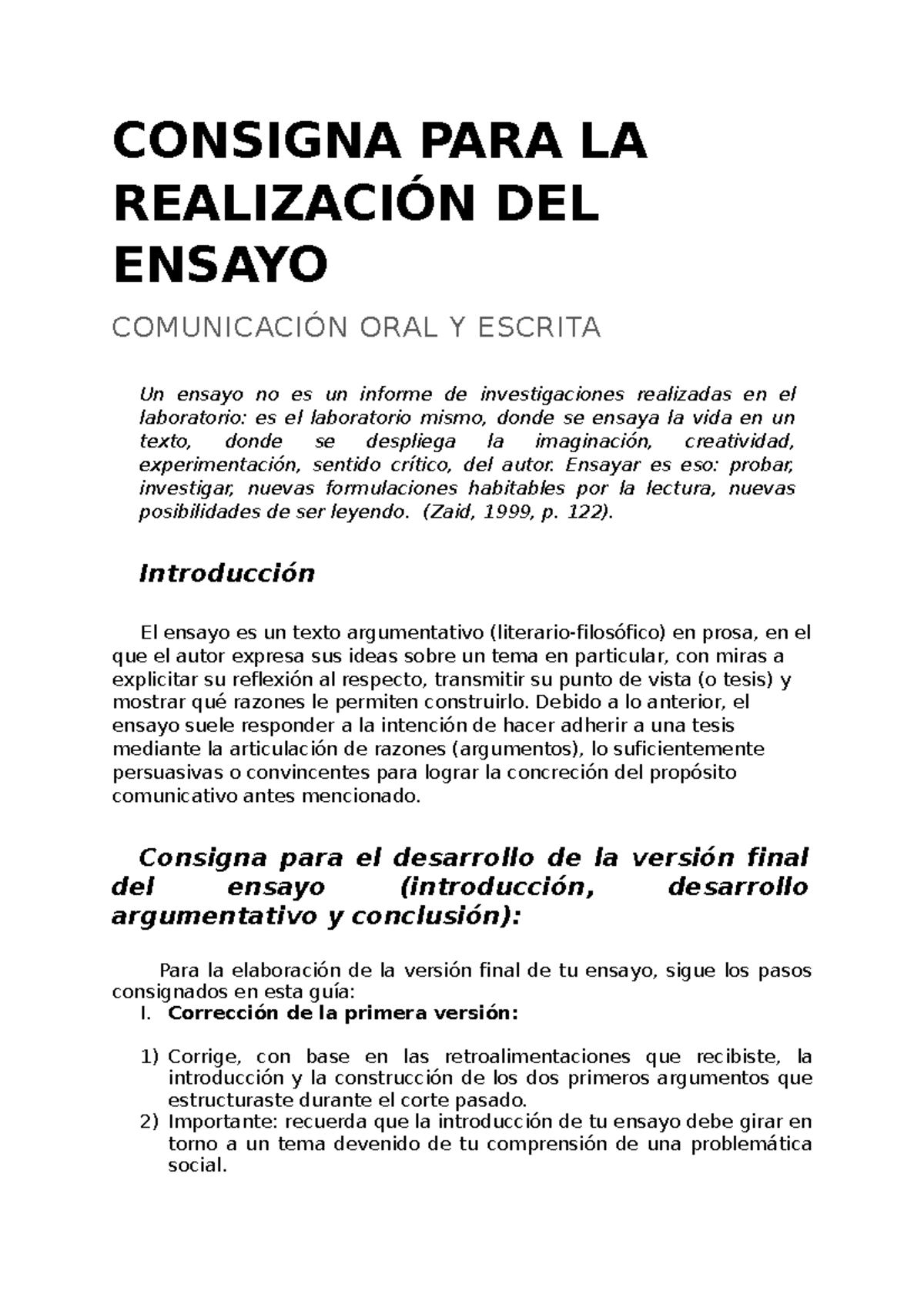 Coye Ensayo Final Consigna Para La RealizaciÓn Del Ensayo