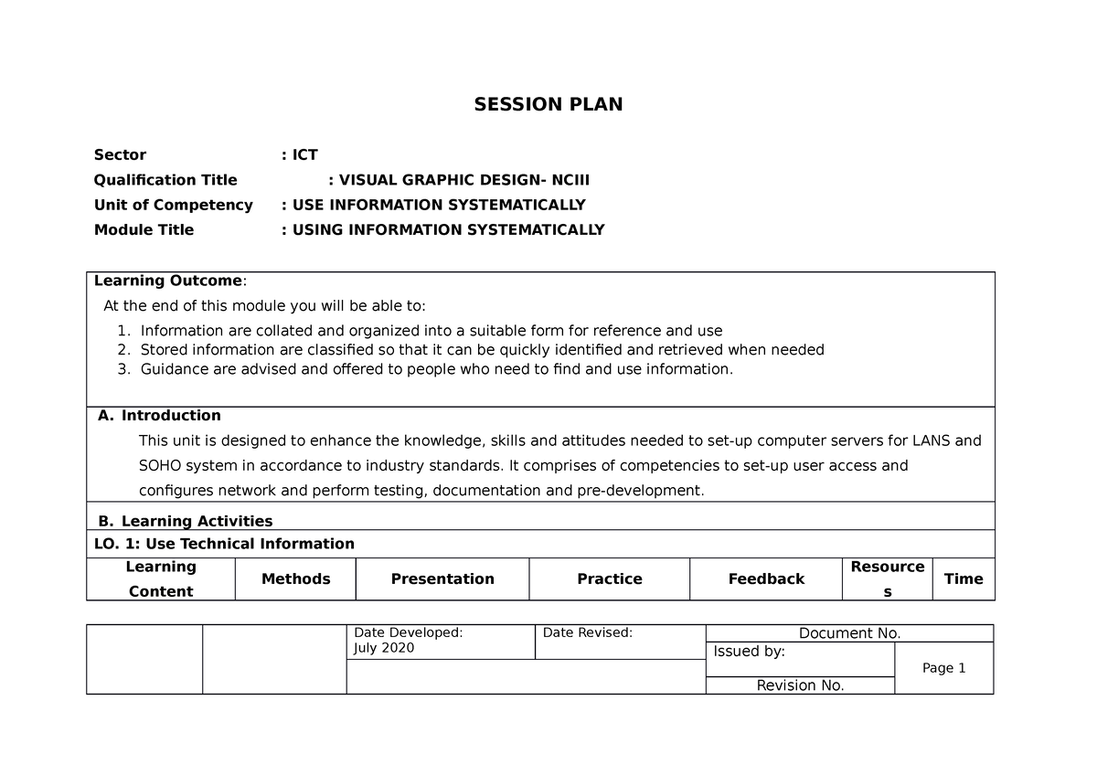 Session-PLAN- Basic UC6 - SESSION PLAN Sector : ICT Qualification Title ...