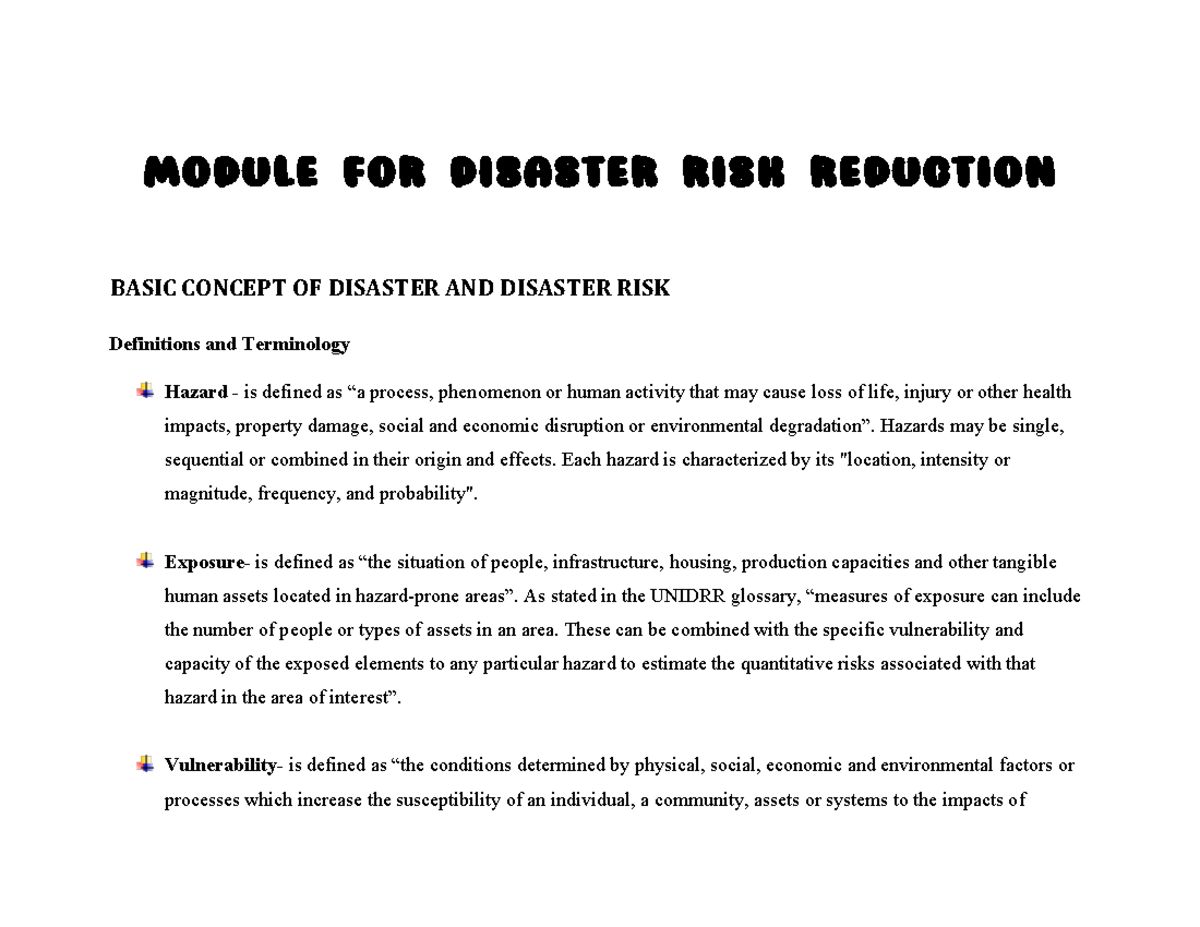Module for Disaster RISK Reduction - MODULE FOR DISASTER RISK REDUCTION ...