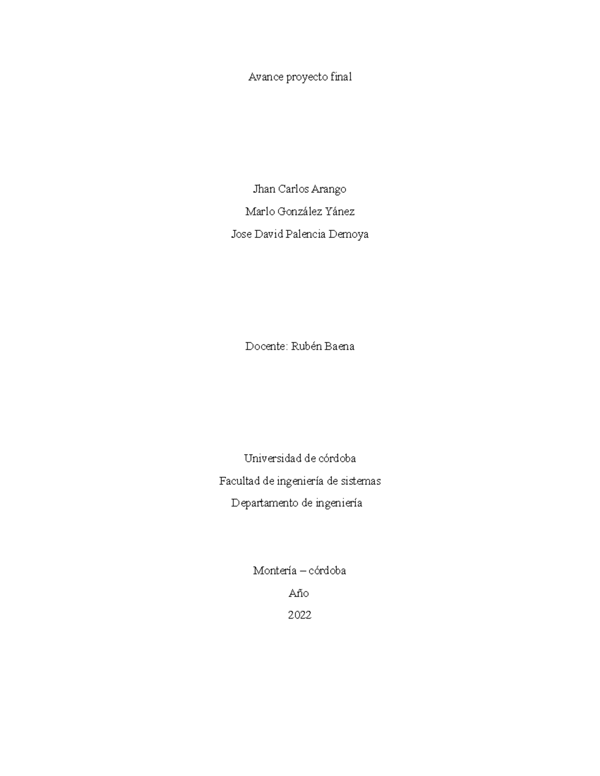 Avance proyecto final - BD - Avance proyecto final Jhan Carlos Arango ...