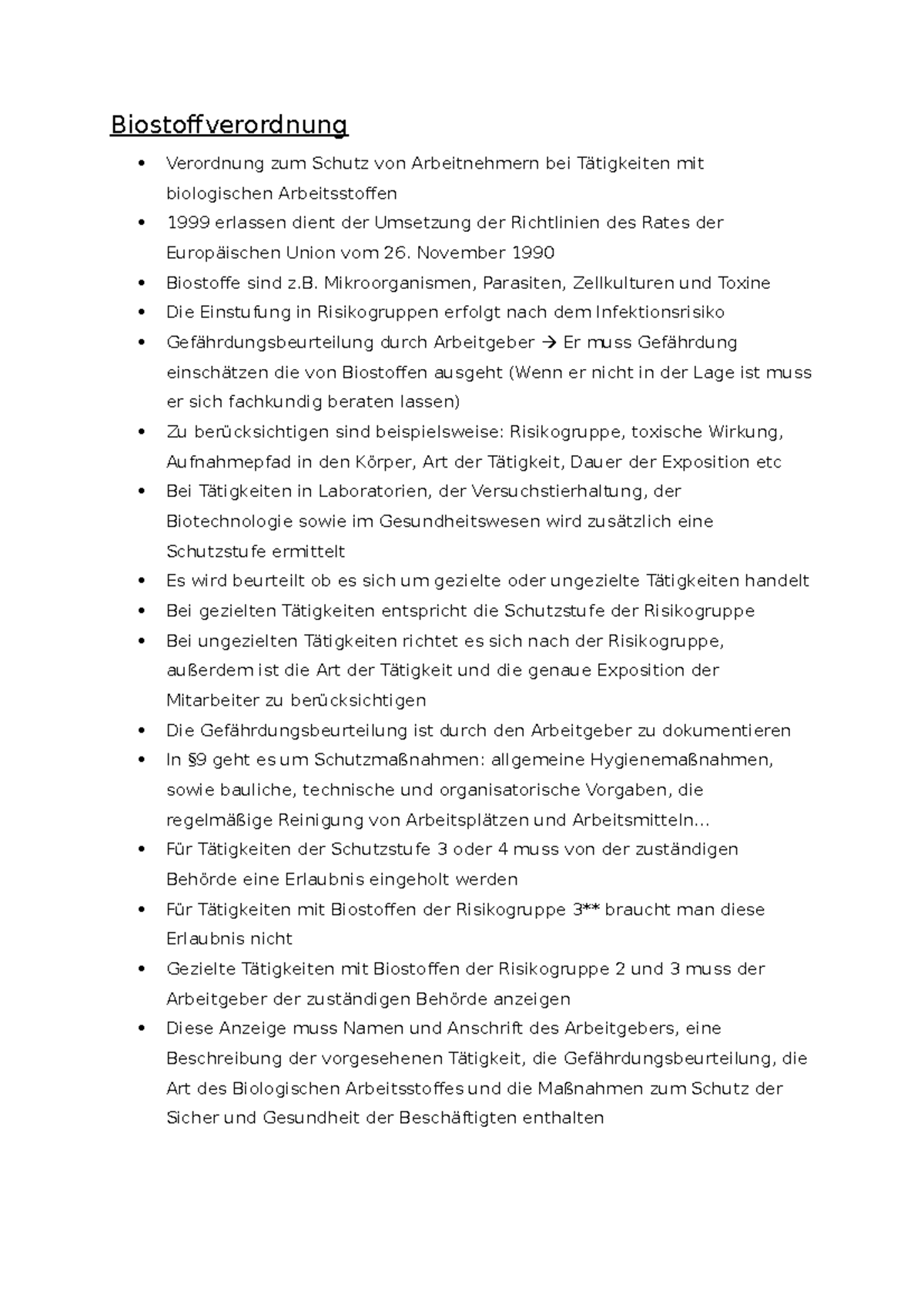Biostoffverordnung - Biologie, Geologie und Chemie - TU Hamburg - Studocu