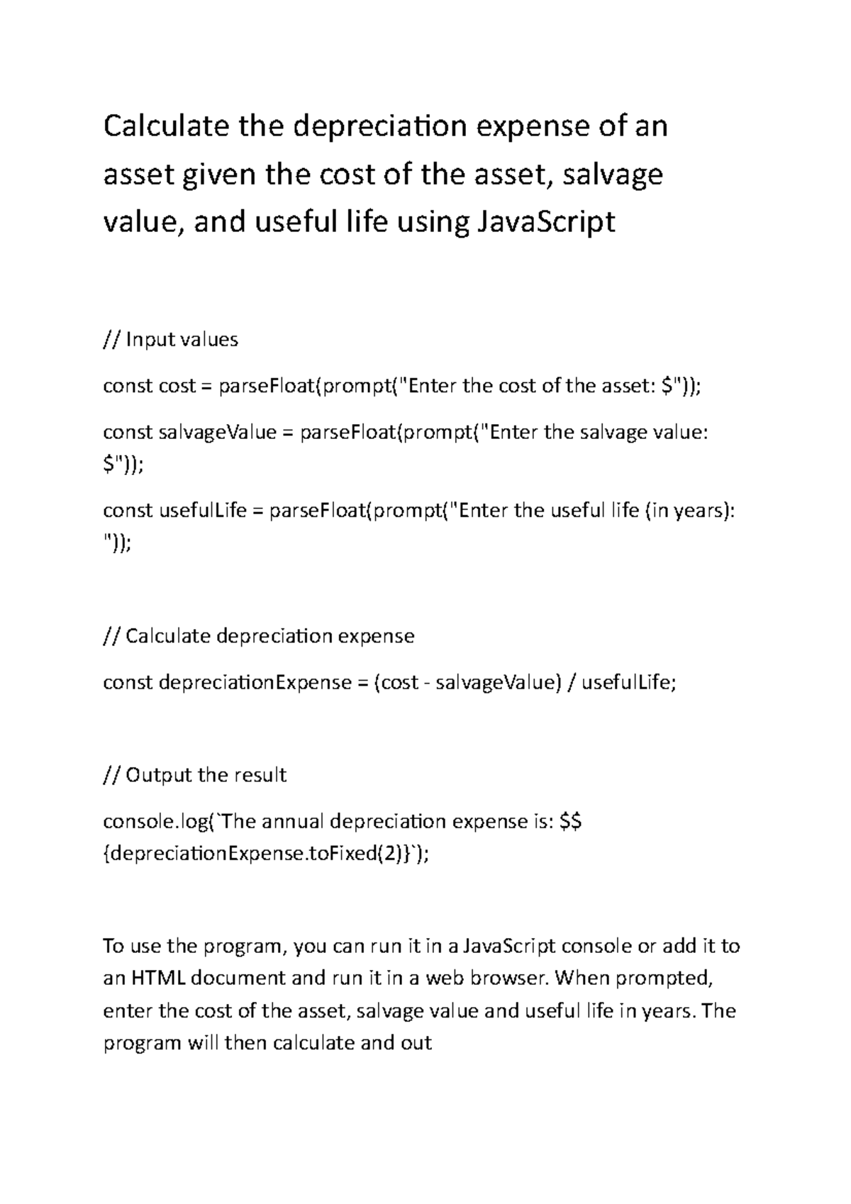 calculate-the-depreciation-expense-of-an-asset-given-the-cost-of-the