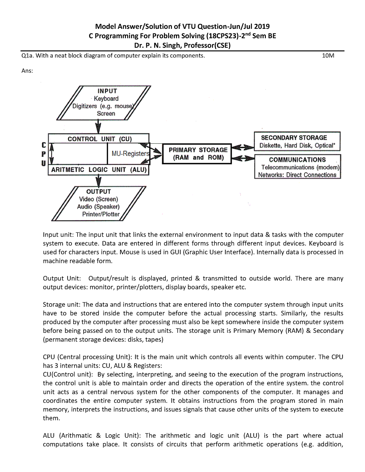 c programming for problem solving vtu question papers