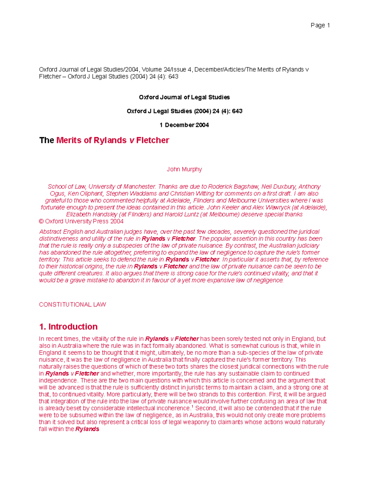 The Merits of Rylands v Fletcher - Oxford J - Oxford Journal of Legal ...