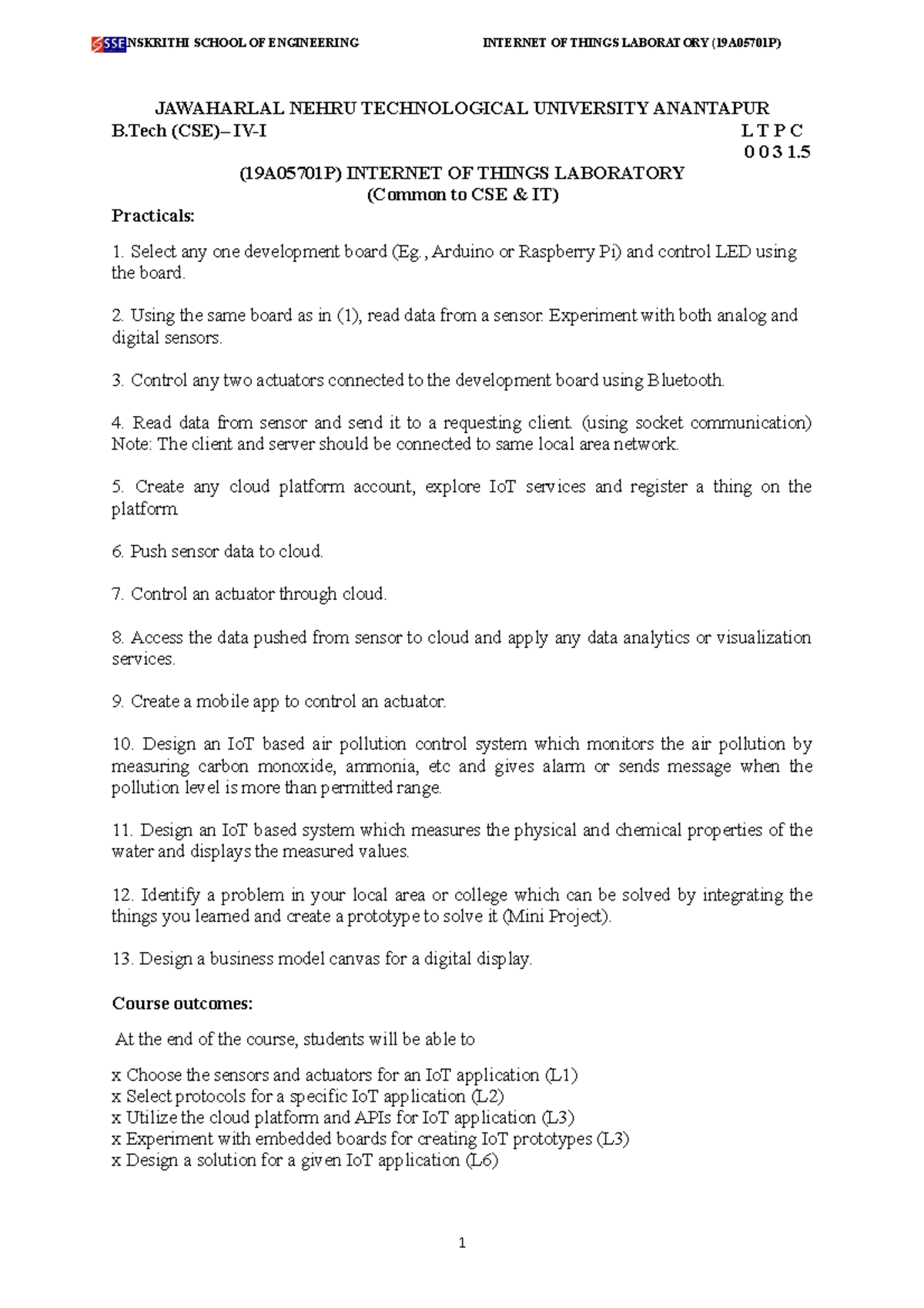 IOT LAB Manual JAWAHARLAL NEHRU TECHNOLOGICAL UNIVERSITY ANANTAPUR B