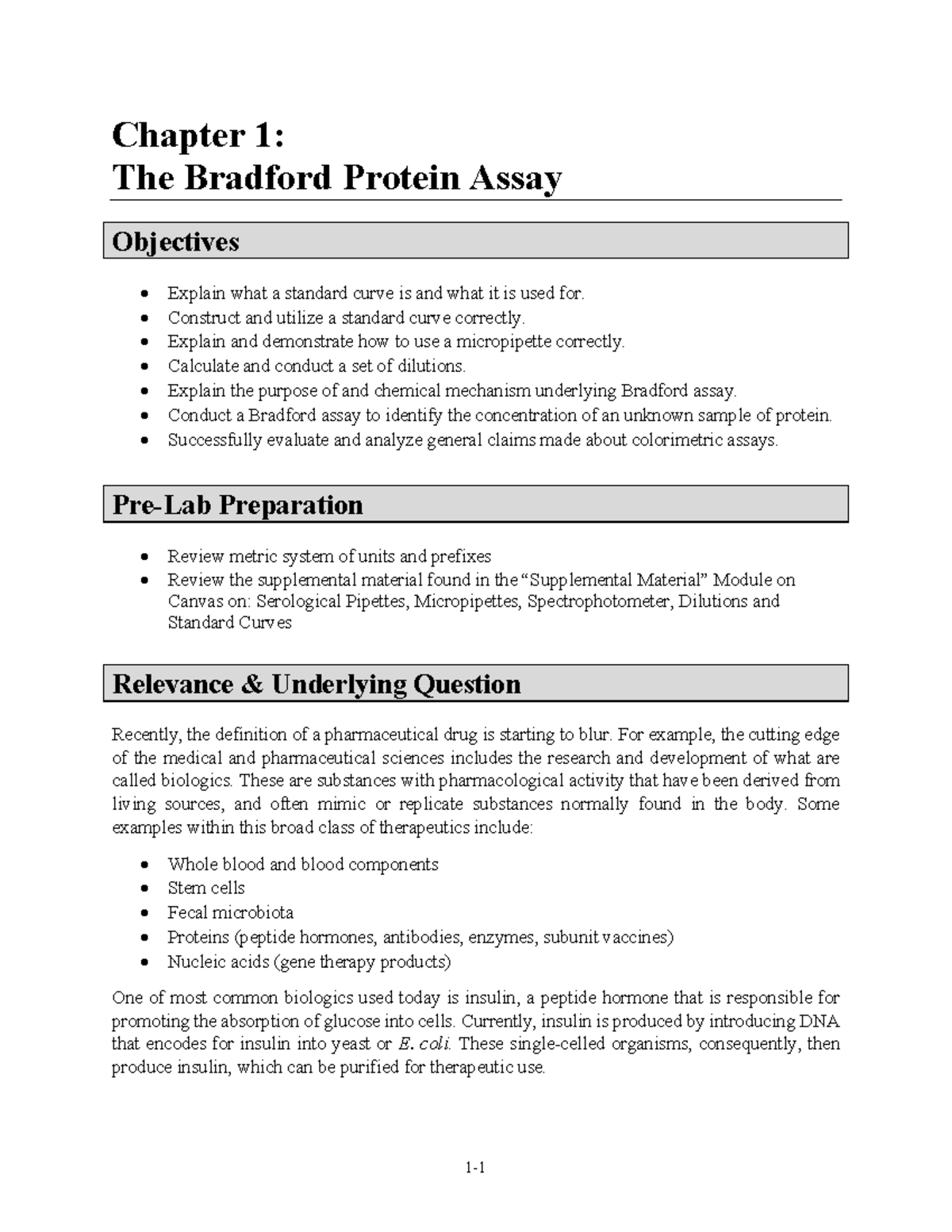 Chapter 1 The Bradford Protein Assay Chapter 1 The Bradford Protein