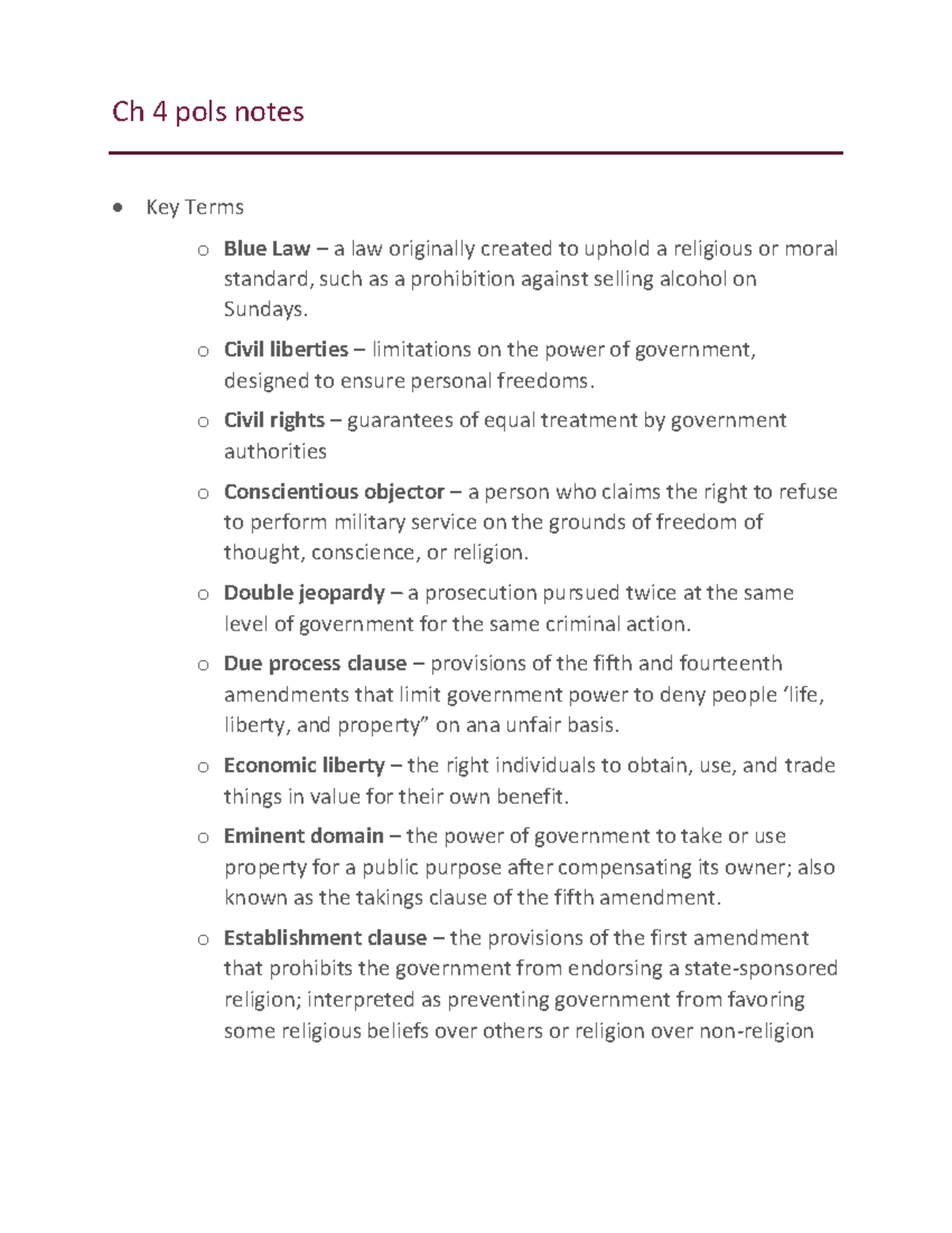 Chapter 4 Political Science Key Terms - Studocu
