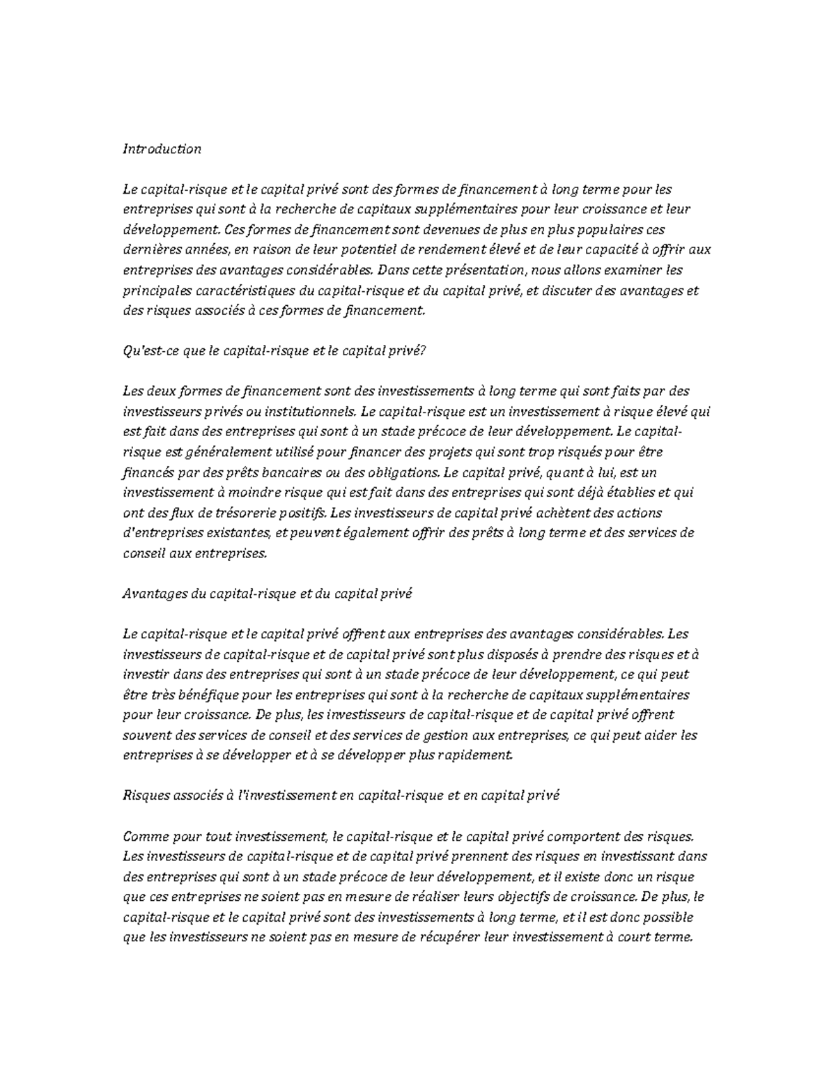Venture Capital and Private Equity note study - Introduction Le capital ...