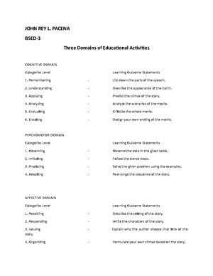 Matching TYPE TEST - JOHN REY L. PACENA BSED-3RD YEAR I. Give at least ...