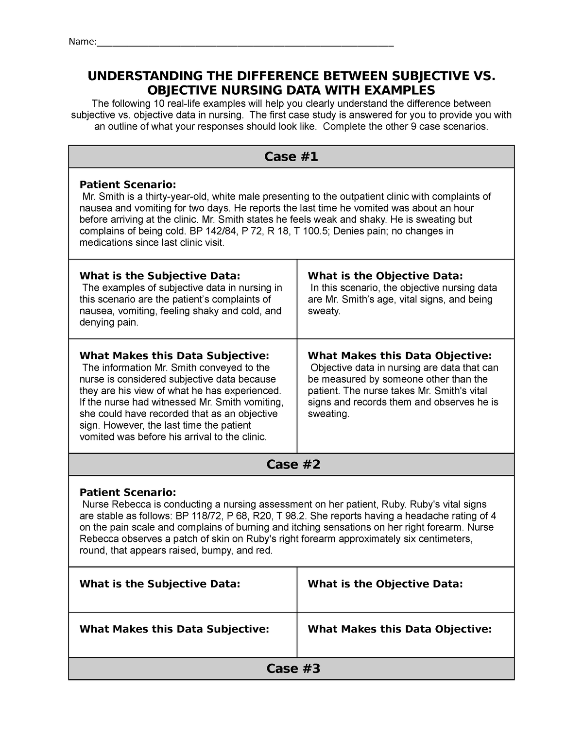 Subjective Vs Objective Worksheet UNDERSTANDING THE DIFFERENCE 