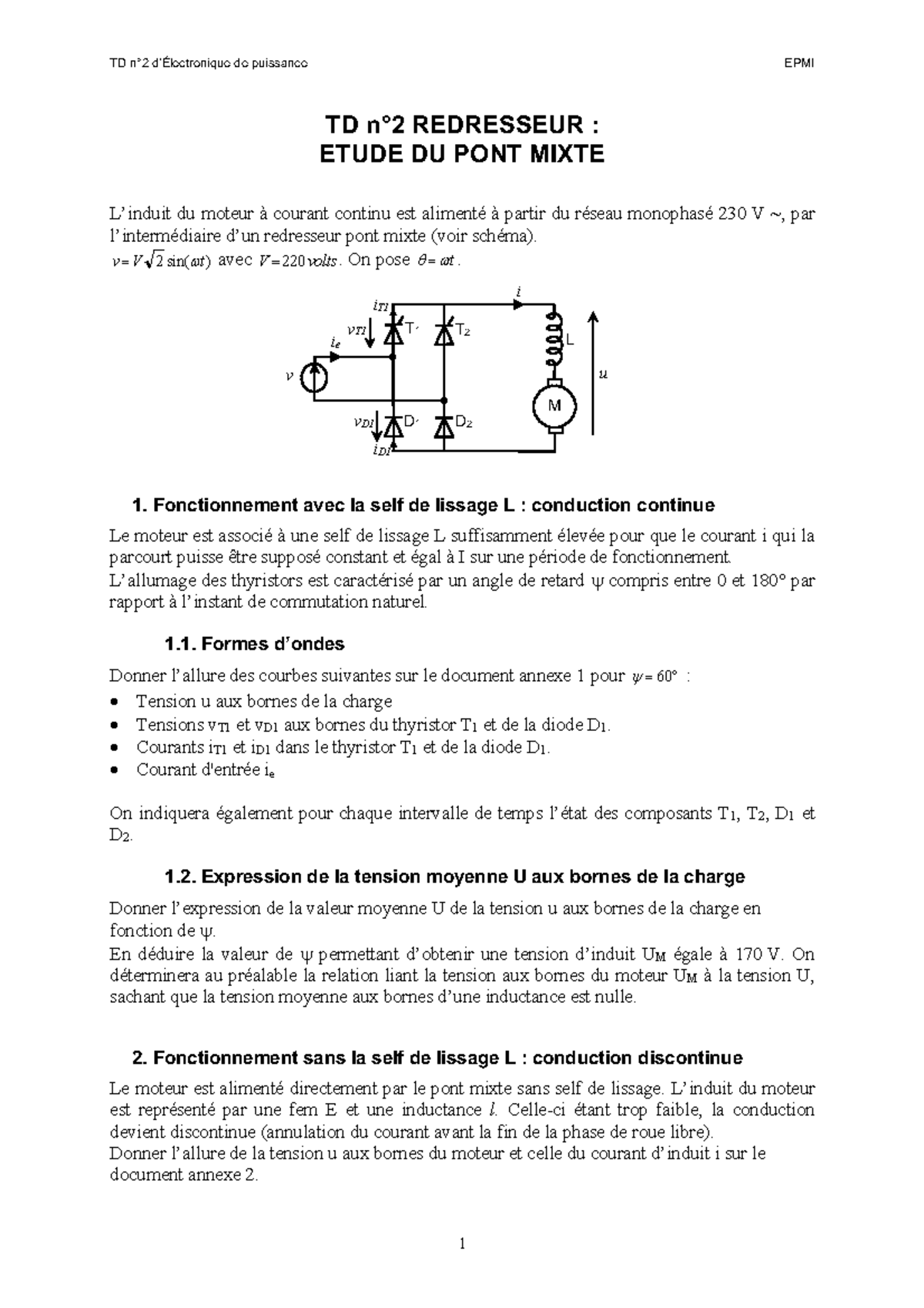 TD Elec de puissance - TD n°2 d’Électronique de puissance EPMI 1 TD n°2 ...