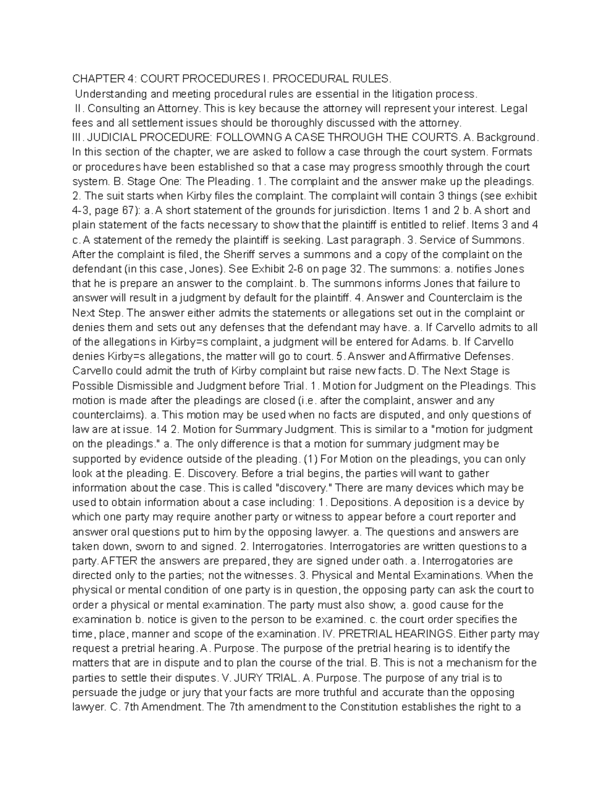 Untitled document - notes on law ch.1-3 - CHAPTER 4: COURT PROCEDURES I ...
