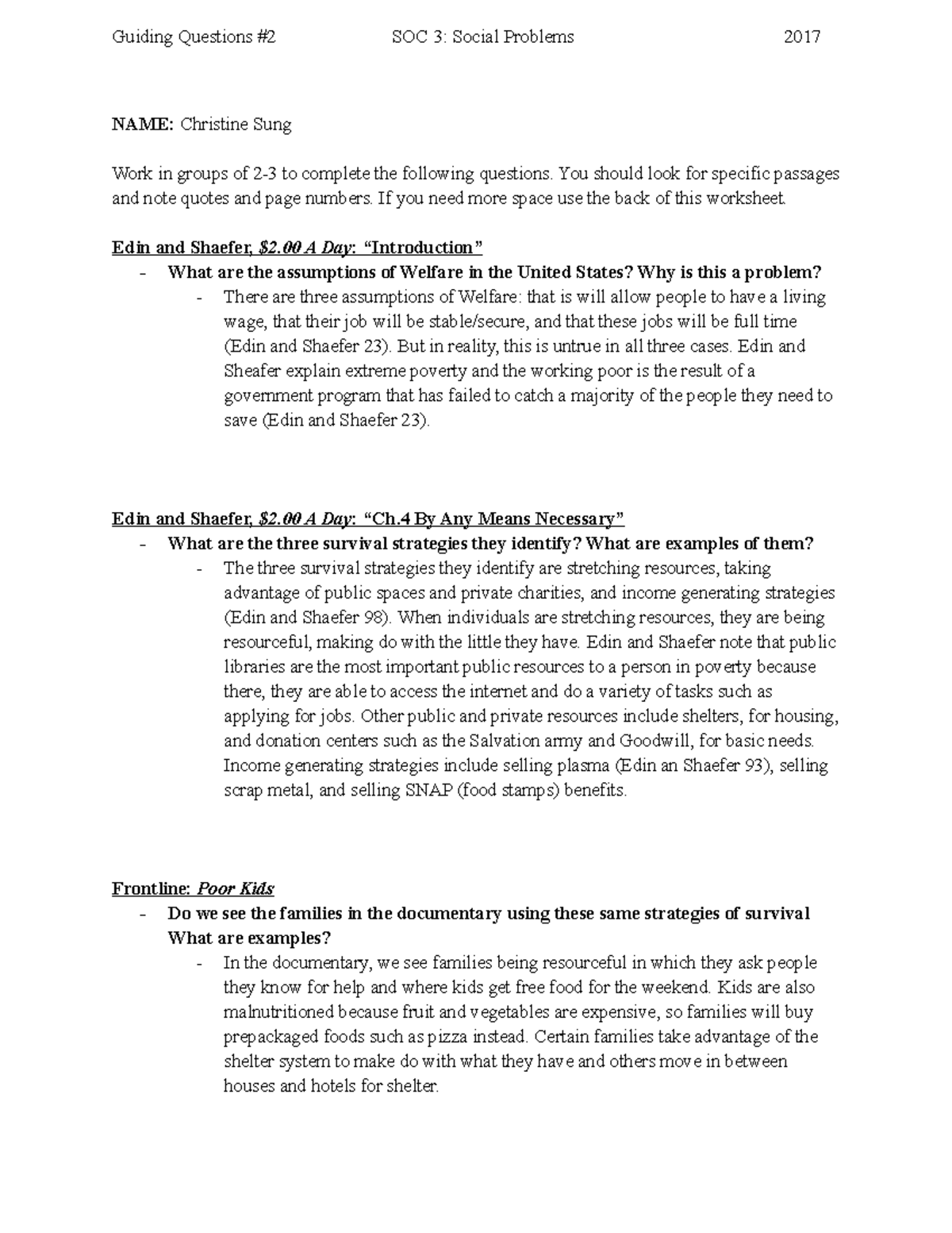 Guiding Worksheet #2 - Guiding Questions #2 SOC 3: Social Problems 2017 ...