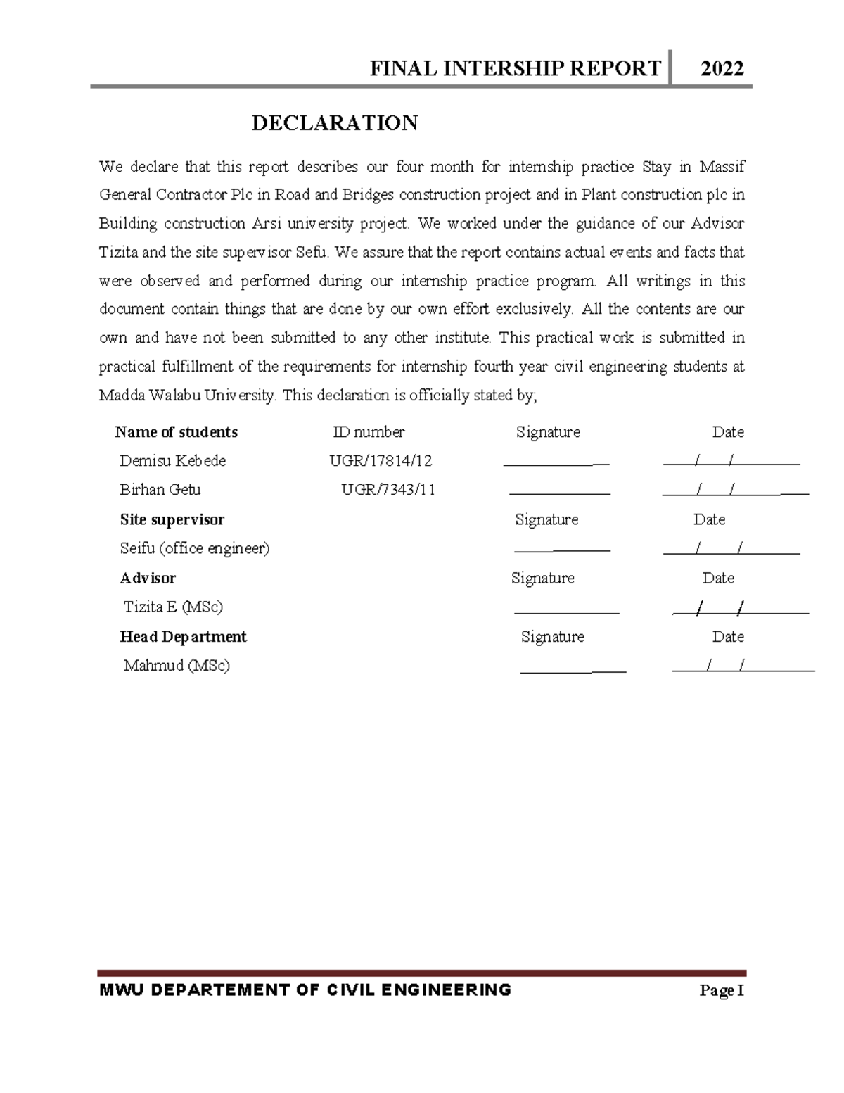 Acromn - for coc - MWU DEPARTEMENT OF CIVIL ENGINEERING Page I ...