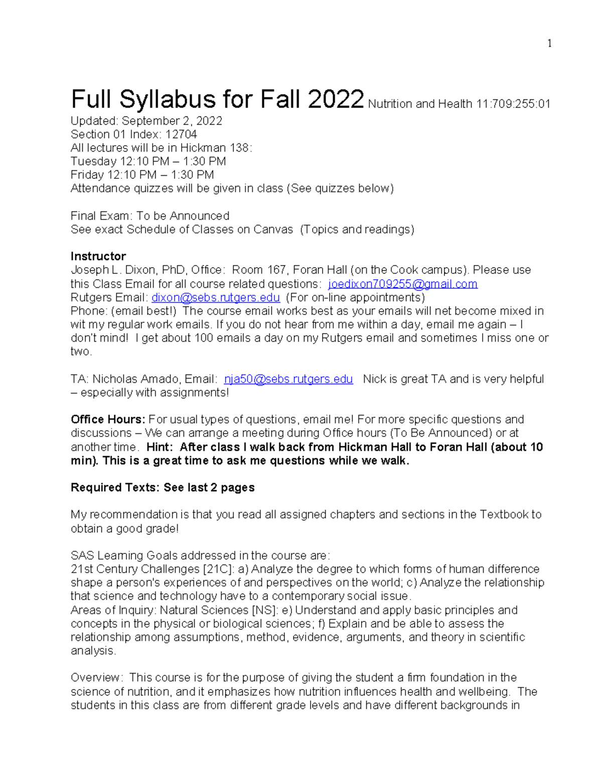 Nutrition and health syllabus - Full Syllabus for Fall 2022 Nutrition ...