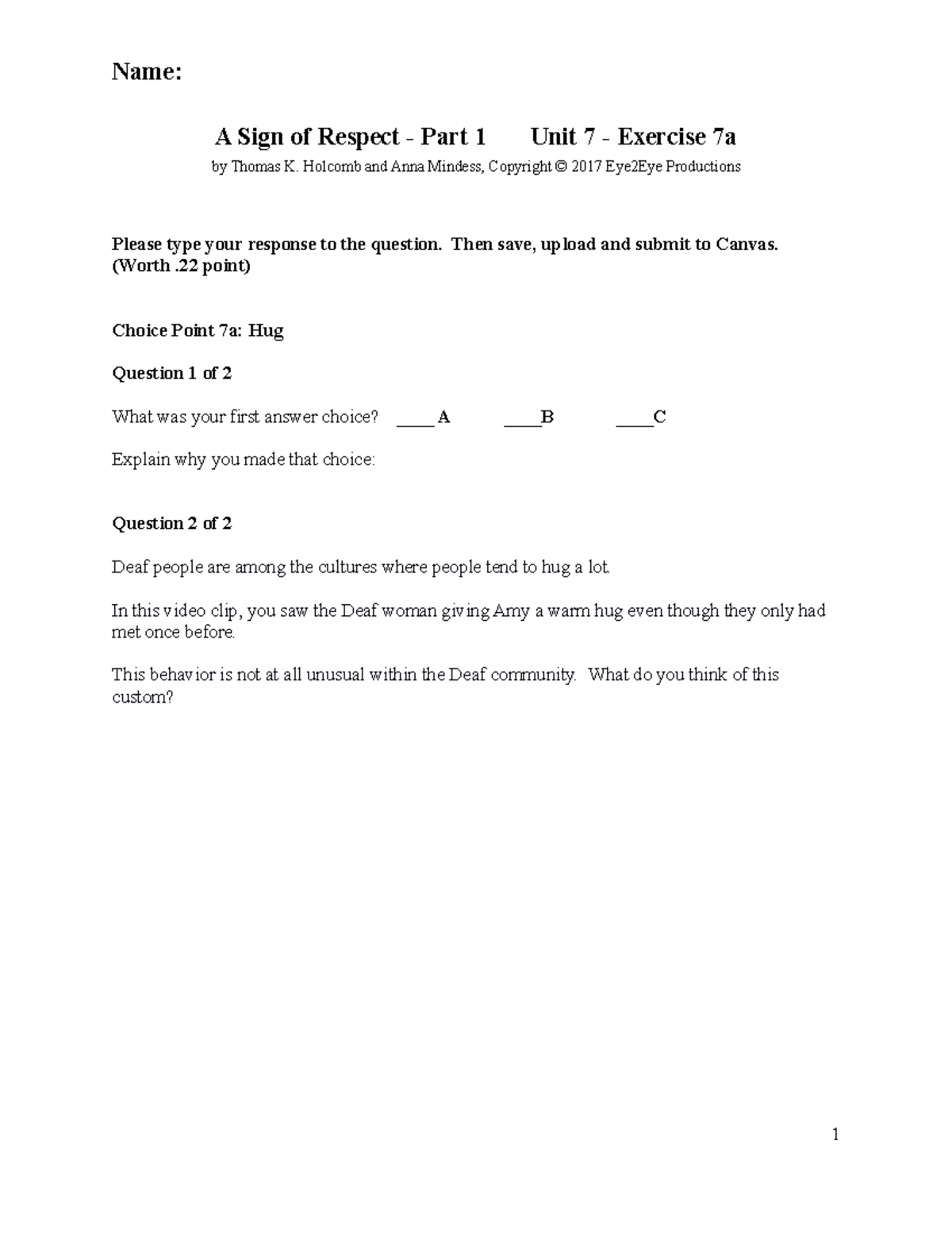 SOR #5 Exercise 7 - Worksheet - A Sign of Respect - Part 1 Unit 7 ...