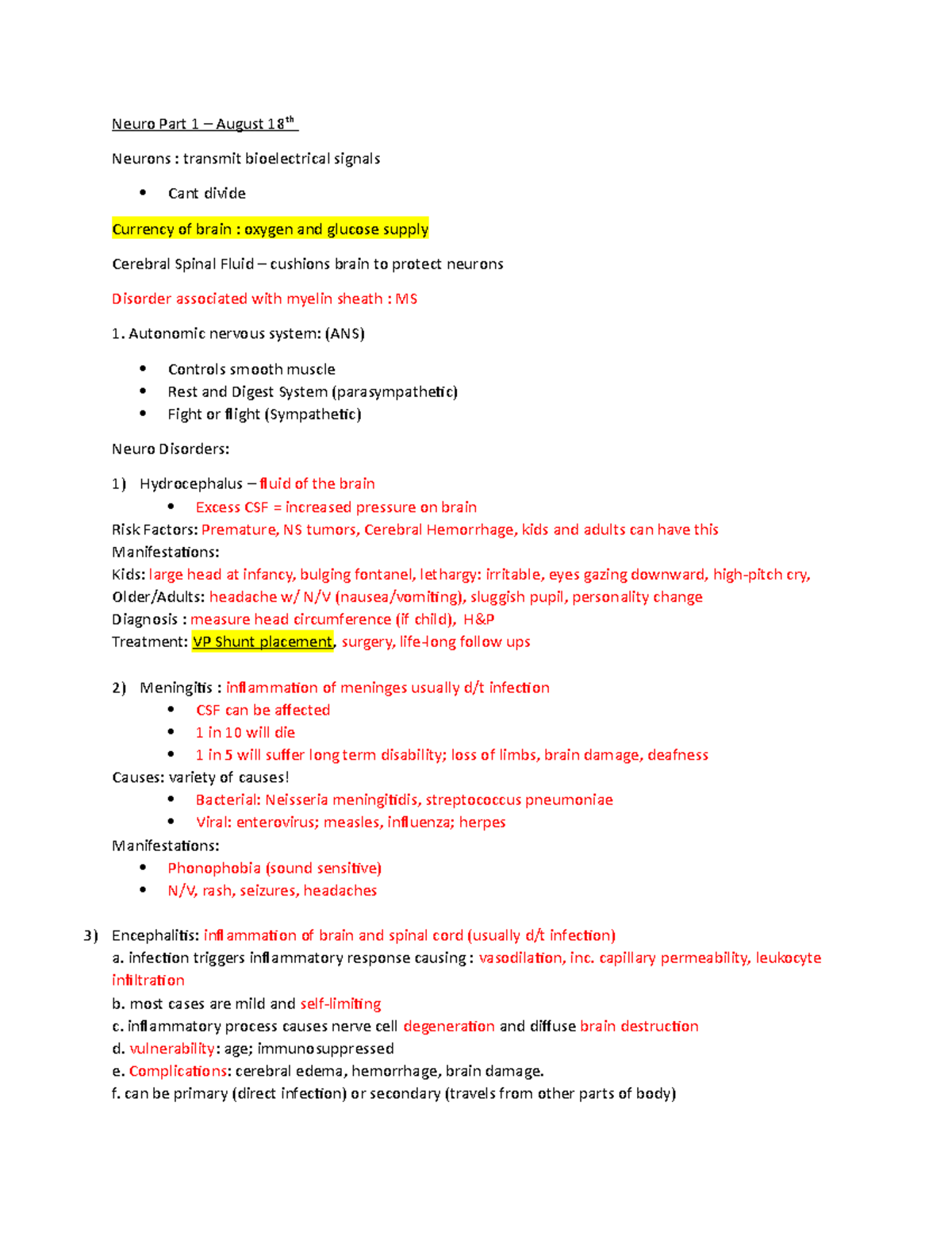 Patho Module 7-10 notes - Neuro Part 1 – August 18 th Neurons ...