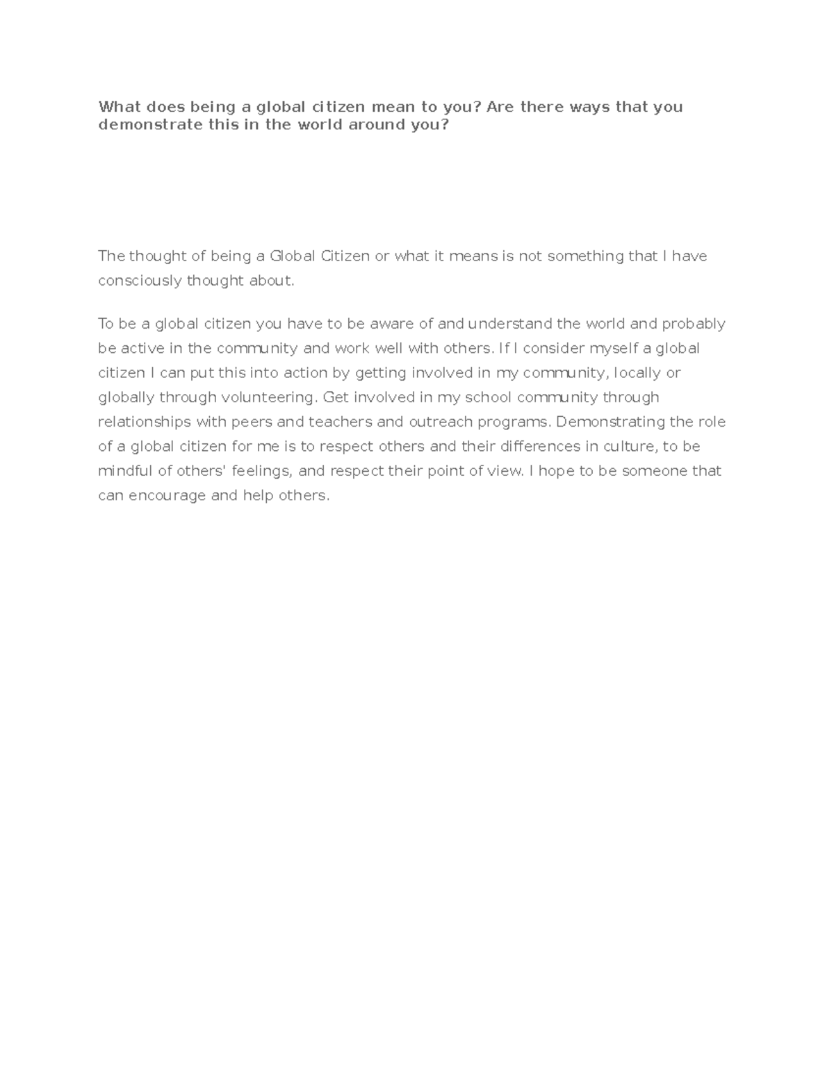 Being a Global Citizen Class Participation. What does being a