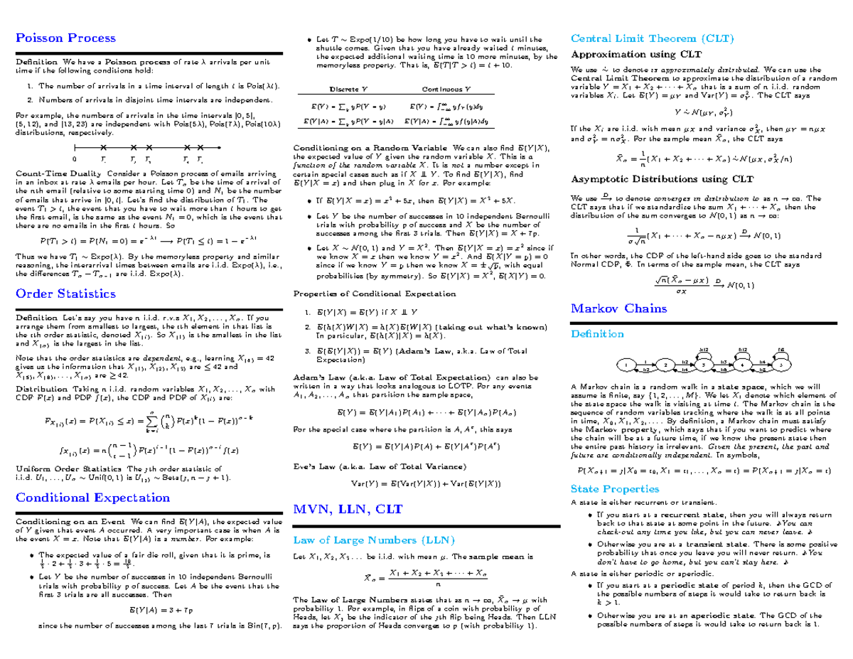 Probability Cheatsheet 4-5 - Poisson Process Definition We have a ...