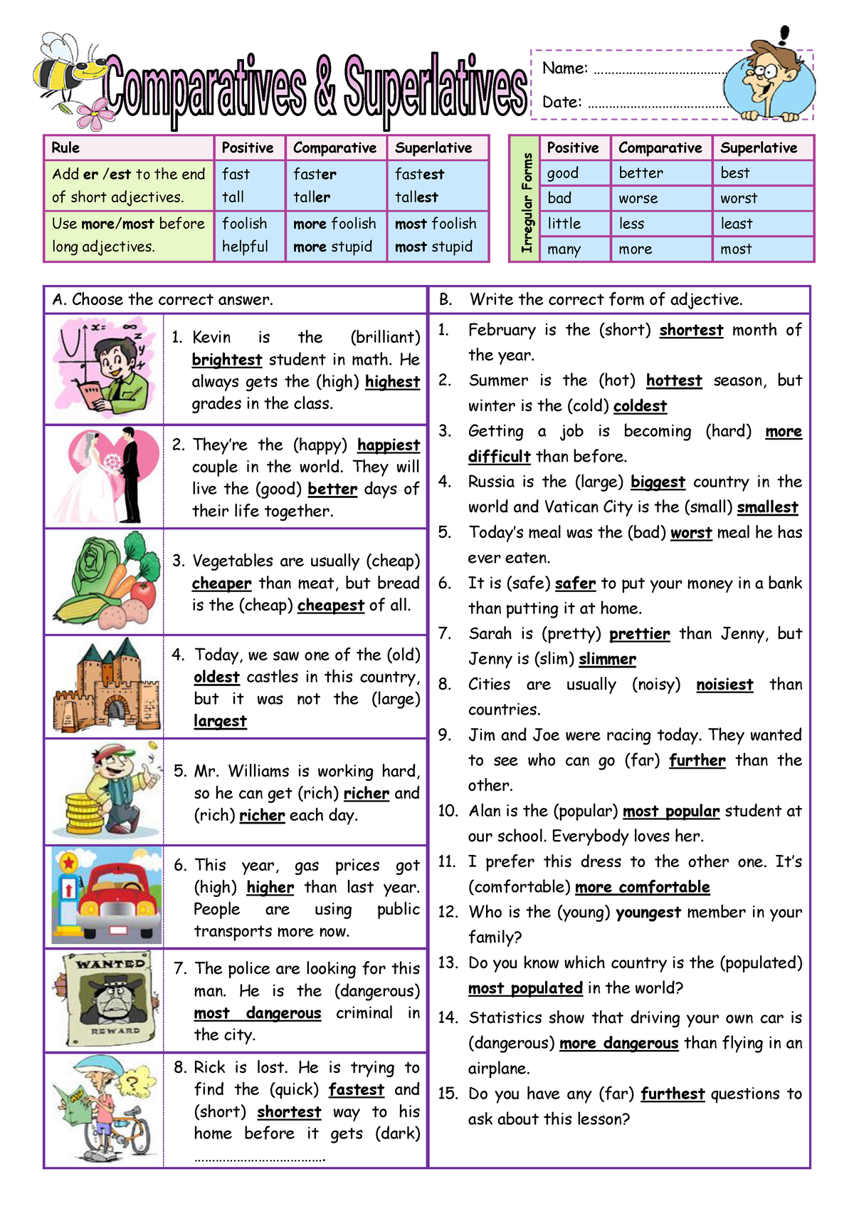 Comparatives and superlatives - Rule Positive Comparative Superlative ...