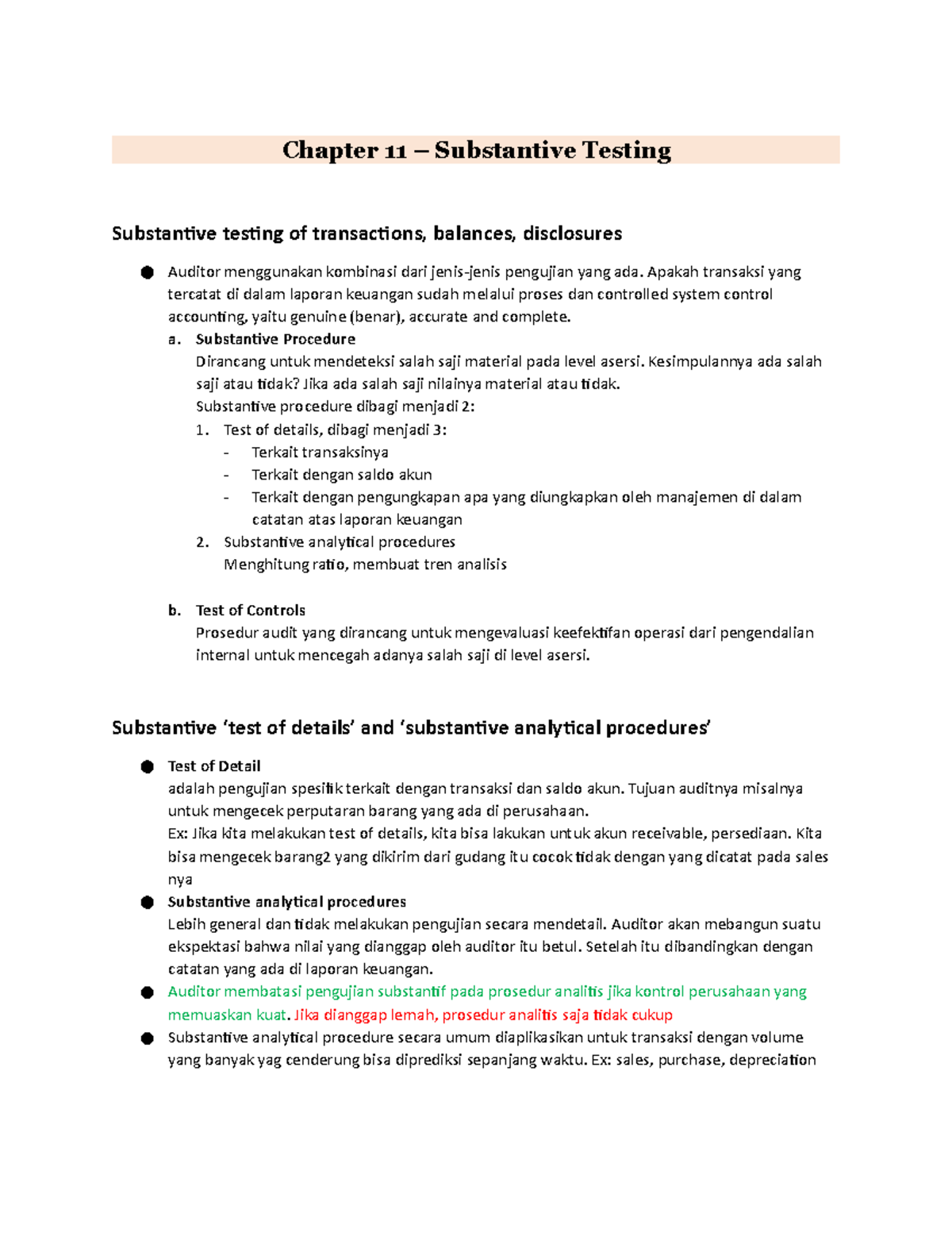 Chapter 11 - Substantive Testing - Chapter 11 – Substantive Testing ...