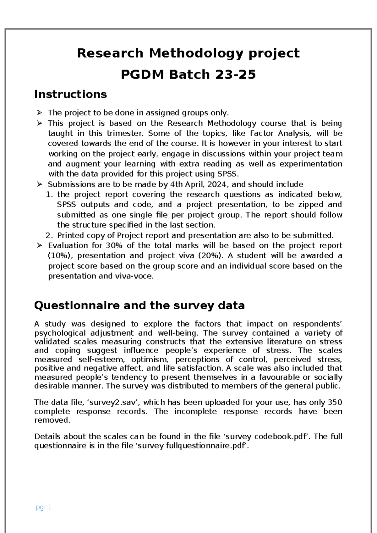 Research Methodology project 2023-25 - Research Methodology project ...