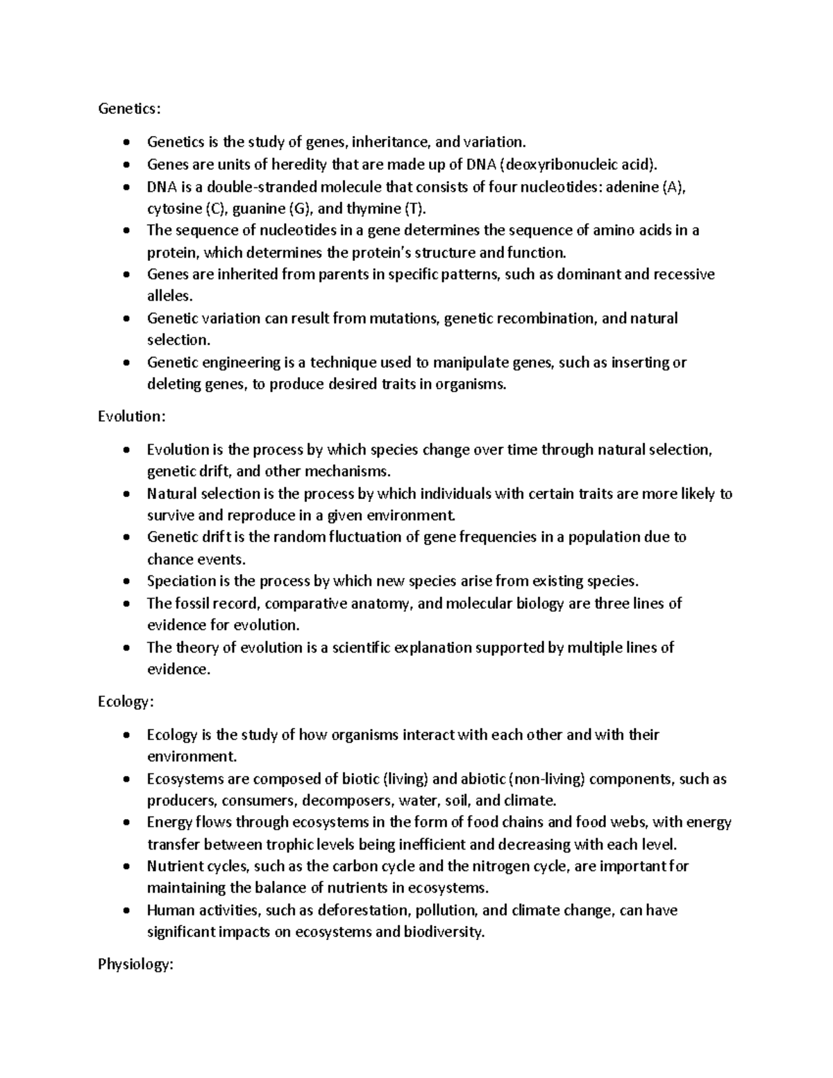 Bio - Bio - Genetics: Genetics is the study of genes, inheritance, and ...