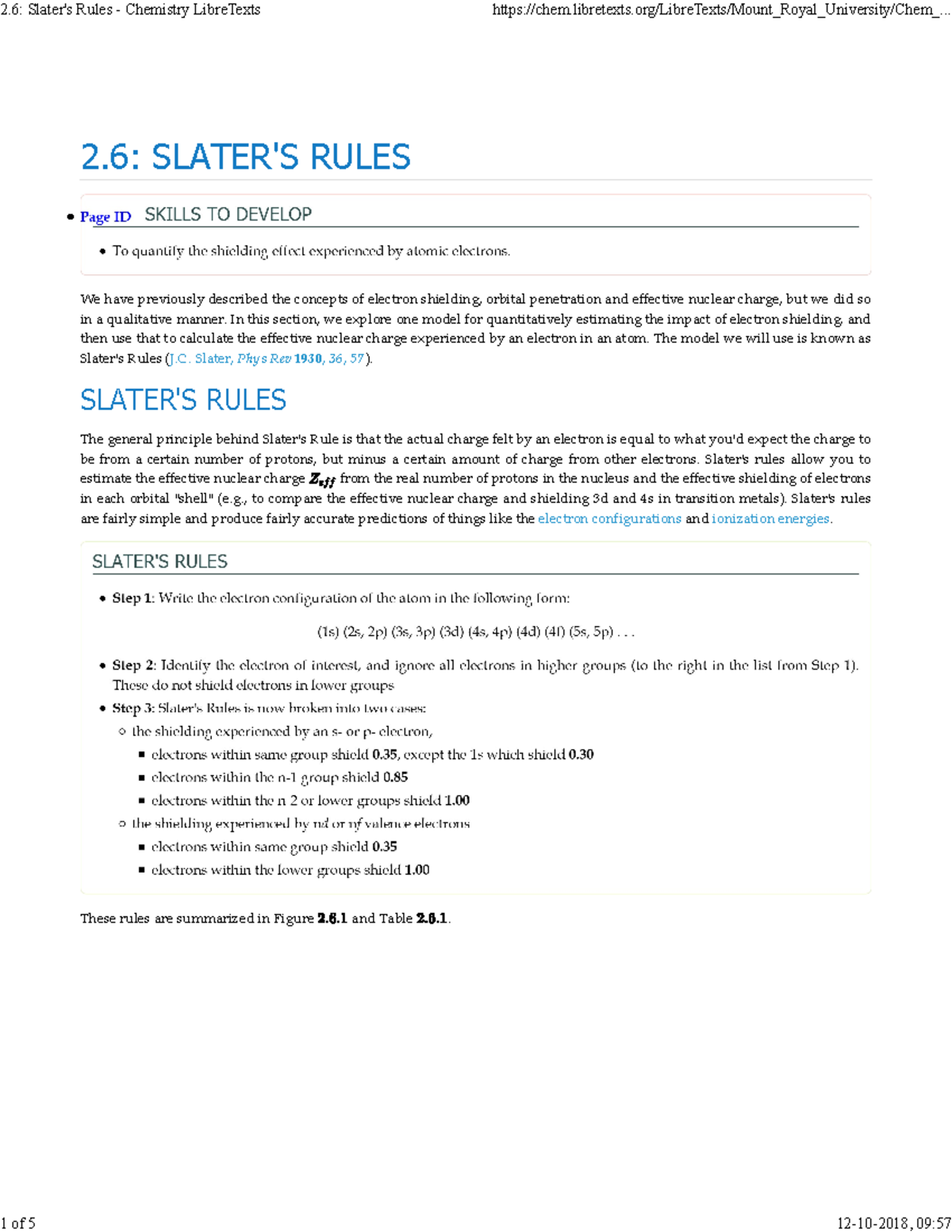 Slaters - 2: SLATER'S RULES We have previously described the concepts ...
