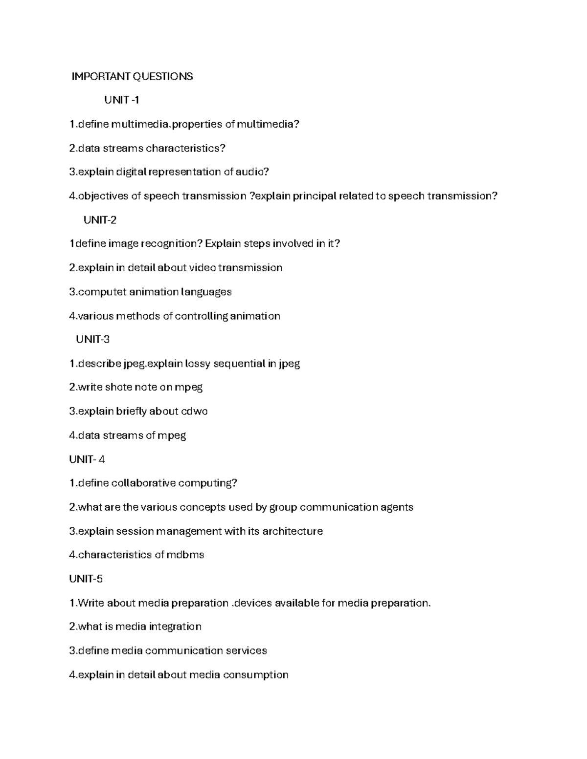 Mms important IMPORTANT QUESTIONS UNIT 1 1 multimedia of multimedia