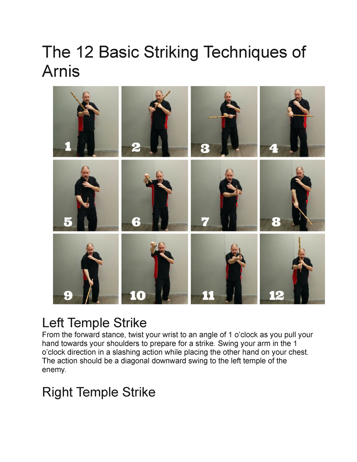 The 12 Basic Striking Techniques Of Arnis Swing Your Arm In The 1 O 