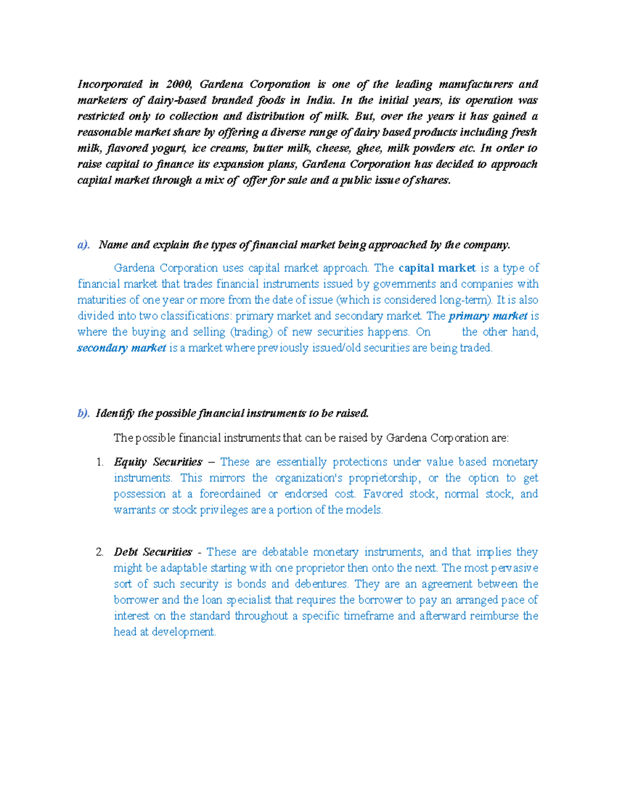 Financial Markets Analysis 2 - Incorporated in 2000, Gardena ...