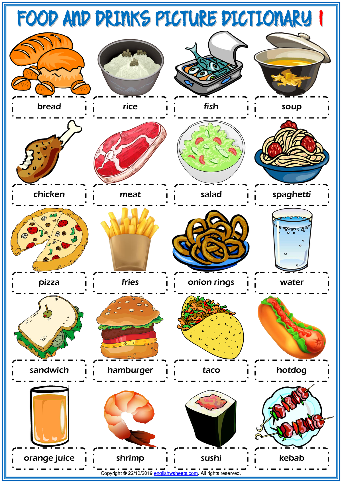 English Worksheet Food And Drinks