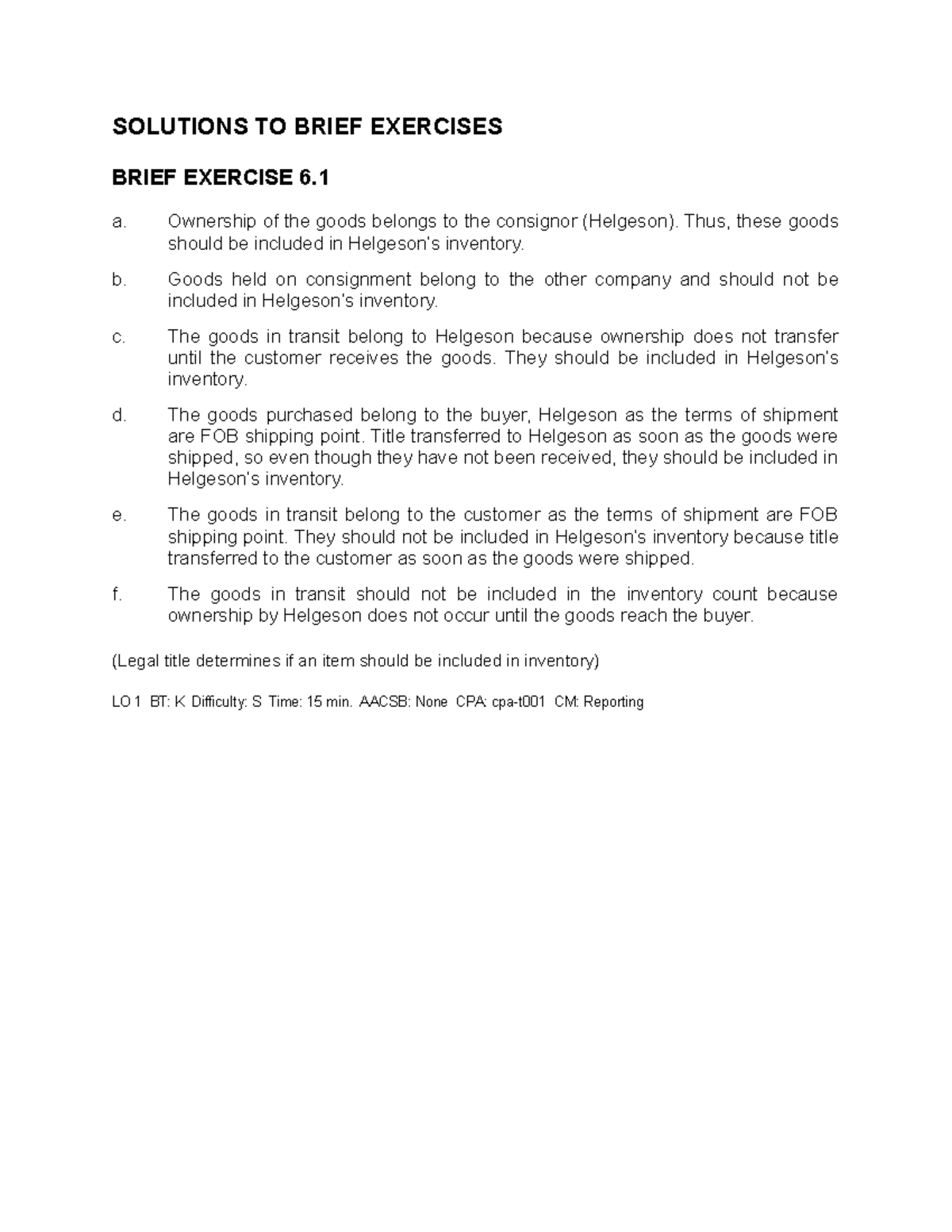 Chapter 6 Brief Exercises SOLUTIONS TO BRIEF EXERCISES BRIEF EXERCISE