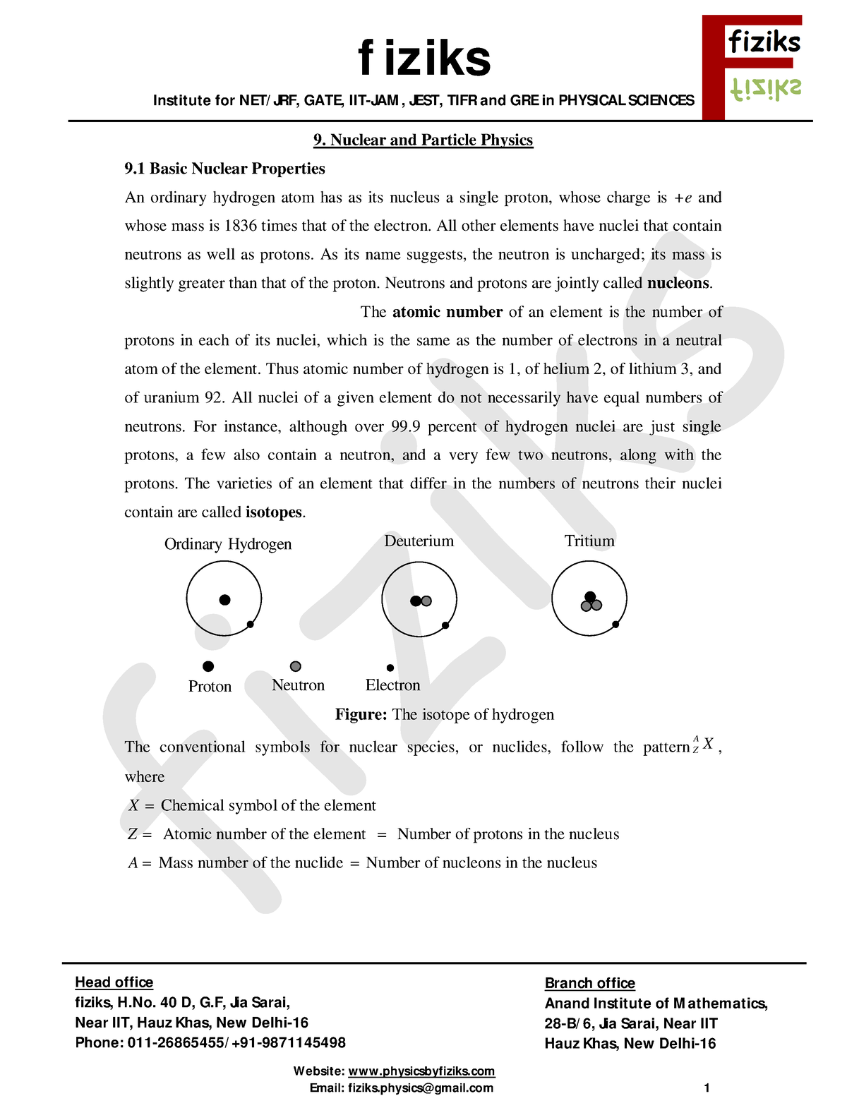 1 - NUCLEAR PHYSICS - Institute For NET/ JRF, GATE, IIT-JAM , JEST ...