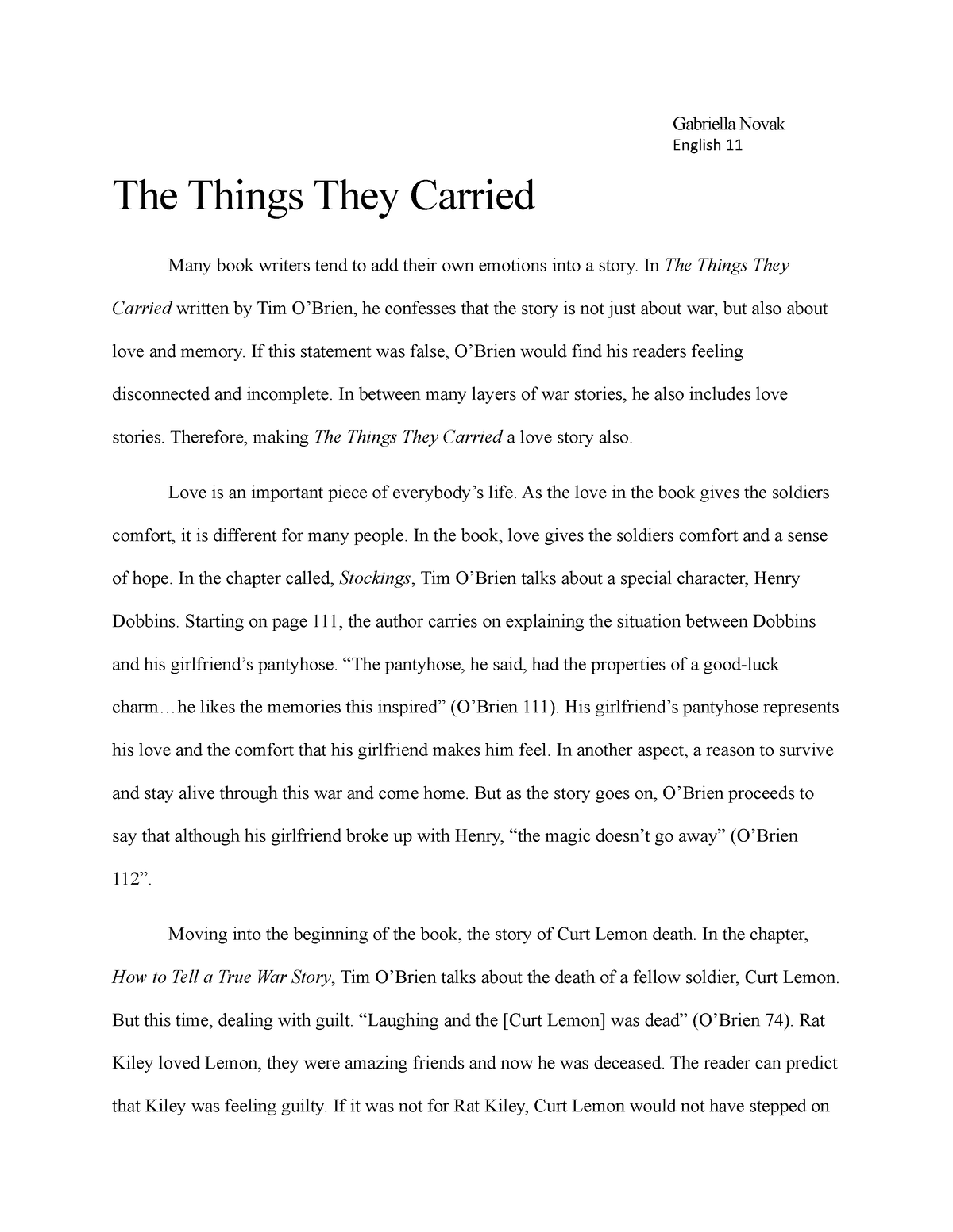 the things they carried essay hook