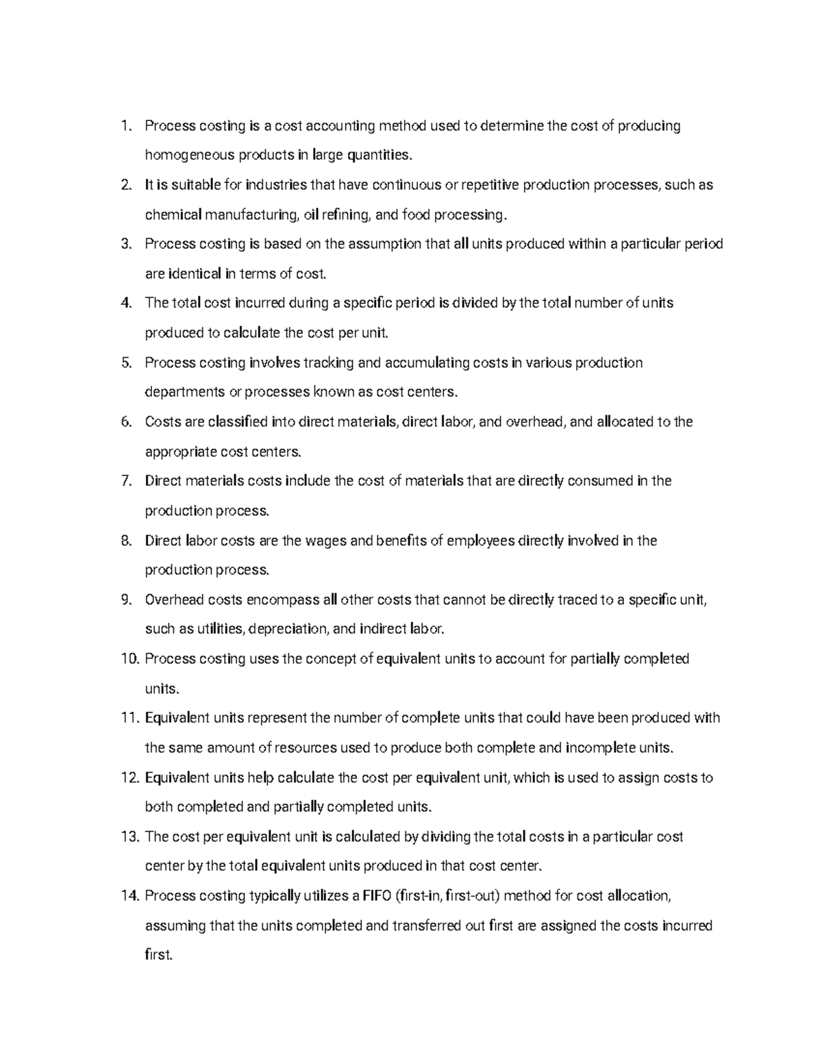 Process Costing Notes Process Costing Is A Cost Accounting Method