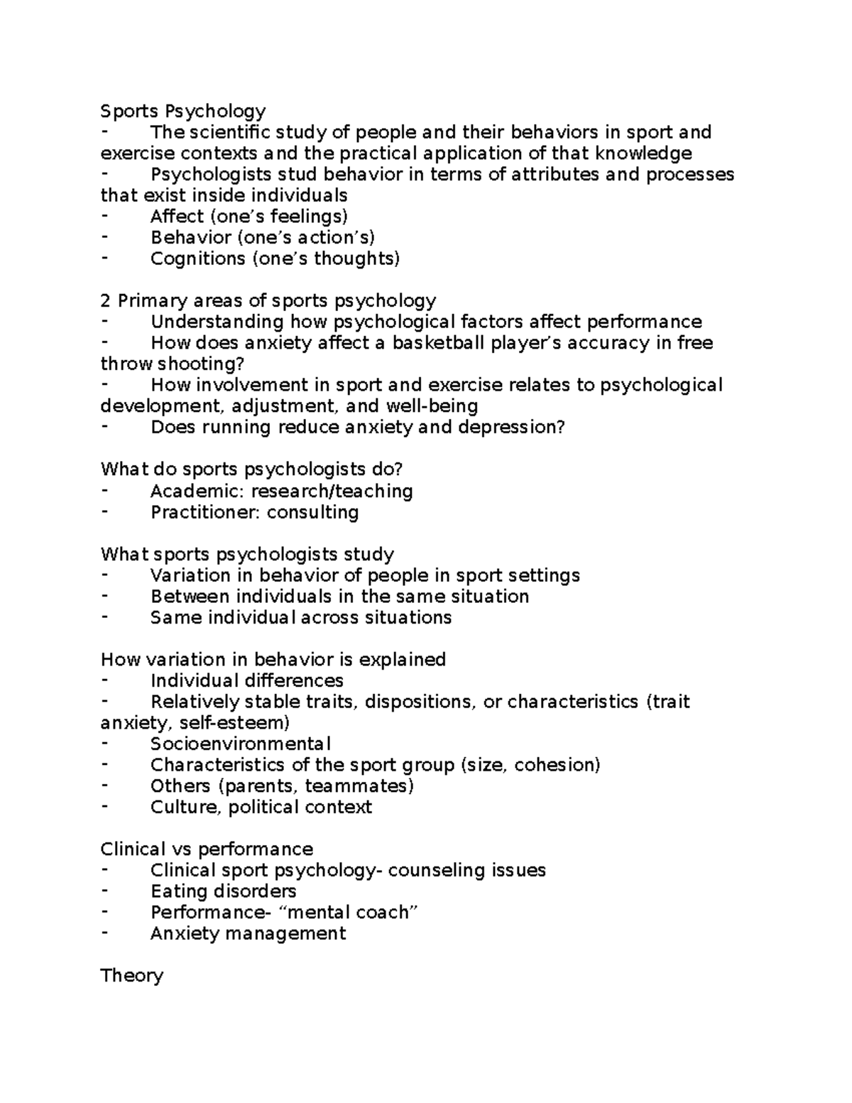 Srm 242 sport psychology notes - Sports Psychology ⁃ The scientific ...