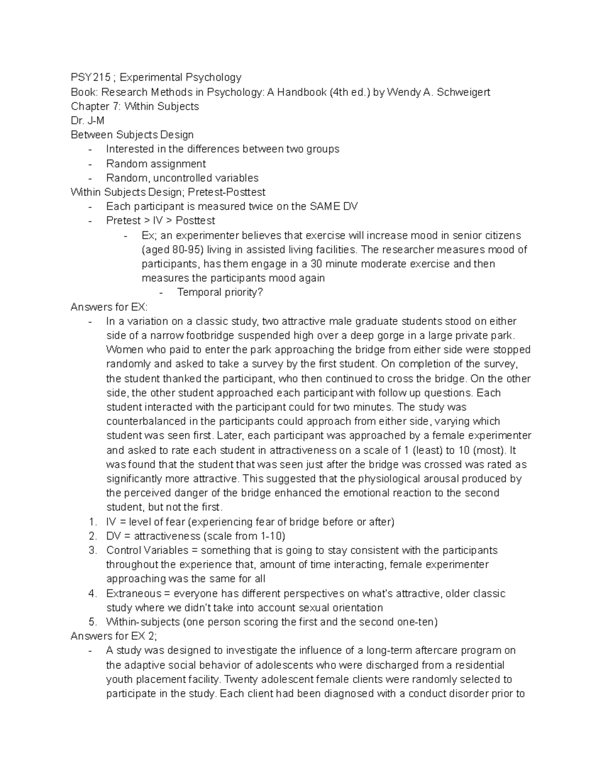 PSY215 Chapter 7 ~ Within Subjects - PSY215 ; Experimental Psychology ...