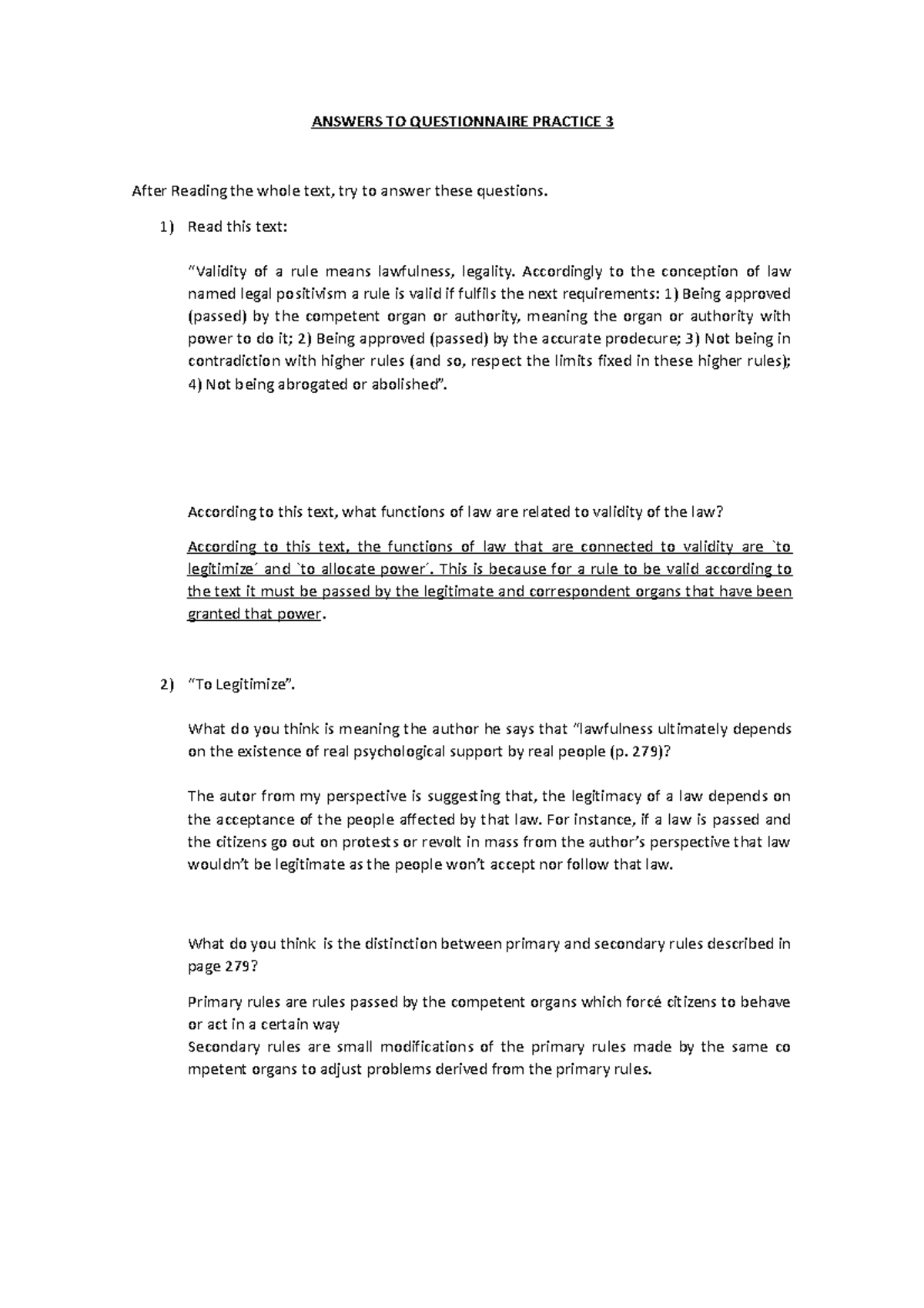 Practice 3 Questionnaire - ANSWERS TO QUESTIONNAIRE PRACTICE 3 After ...