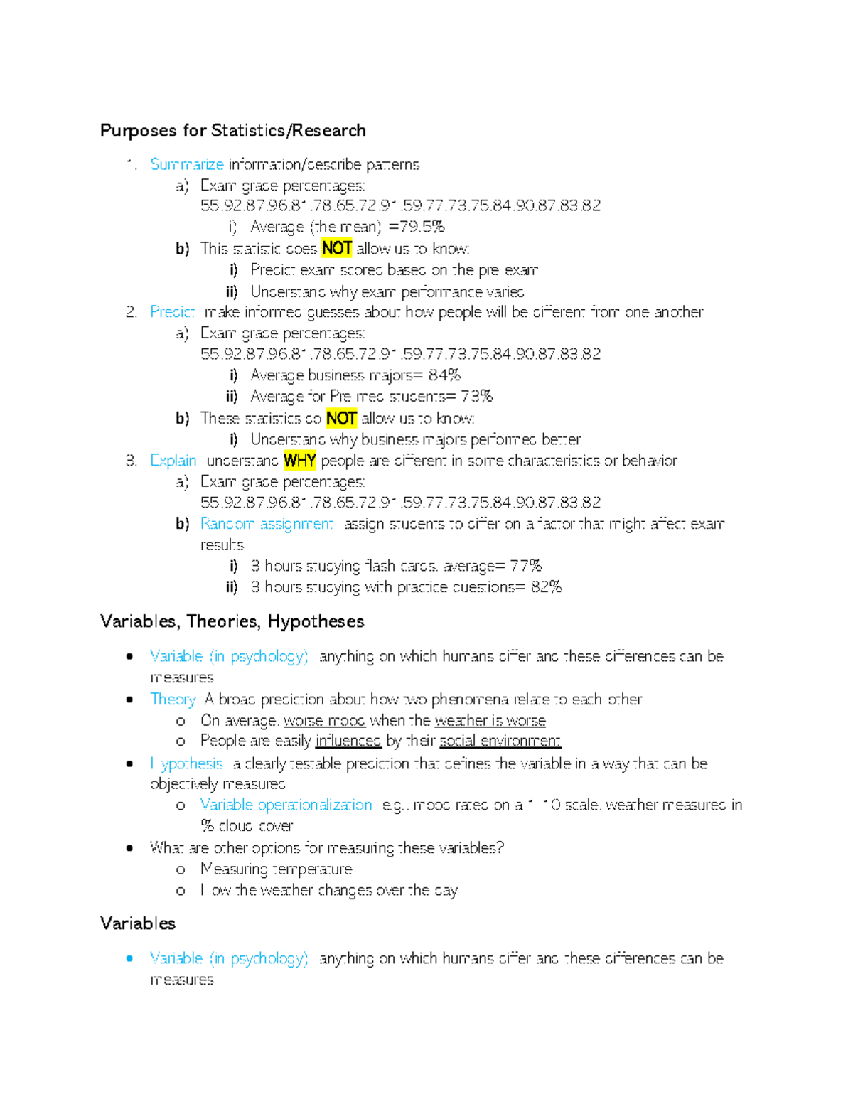 Elementary Statistical Methods (Psych 211) - Purposes for Statistics ...