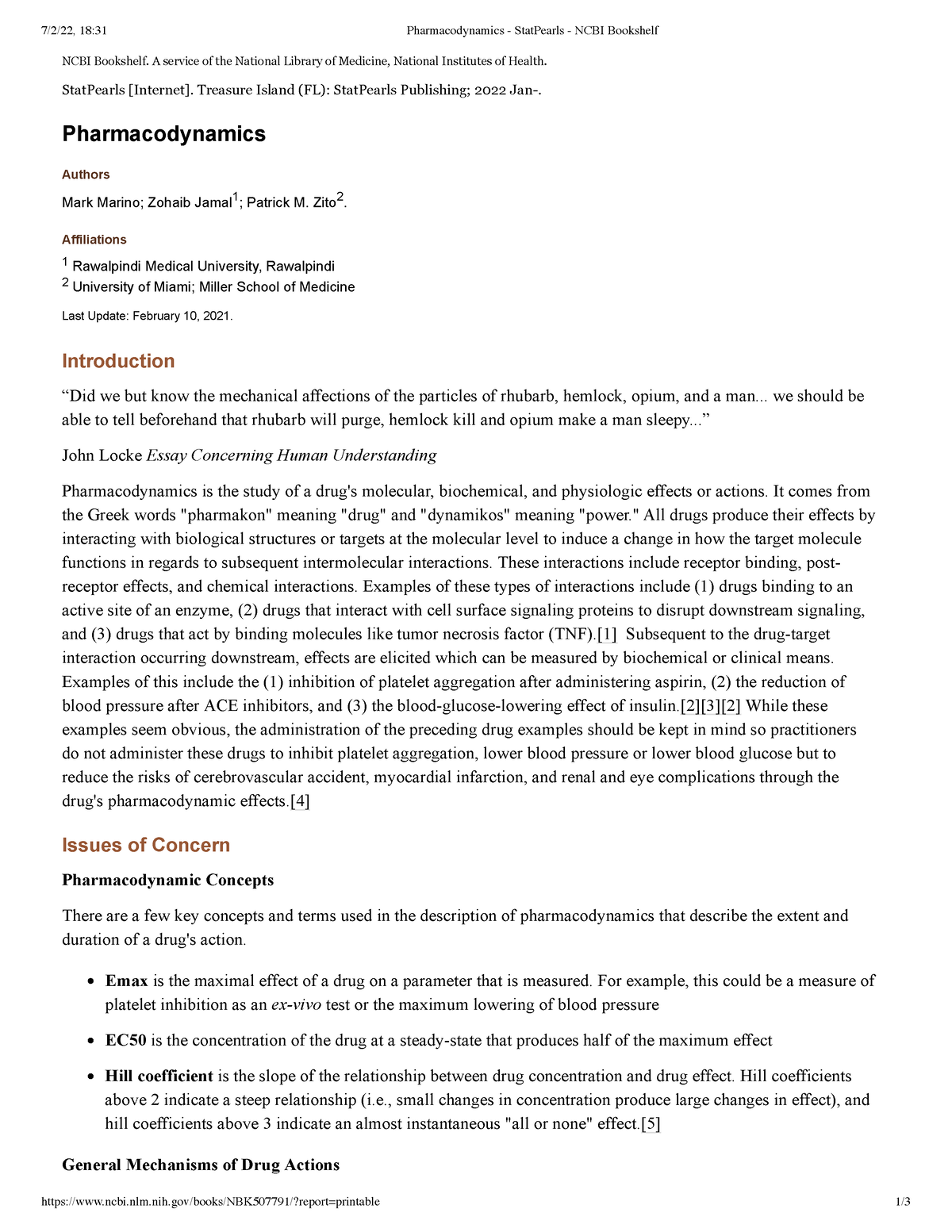 Pharmacodynamics - Stat Pearls - NCBI Bookshelf - Nlm.nih/books ...