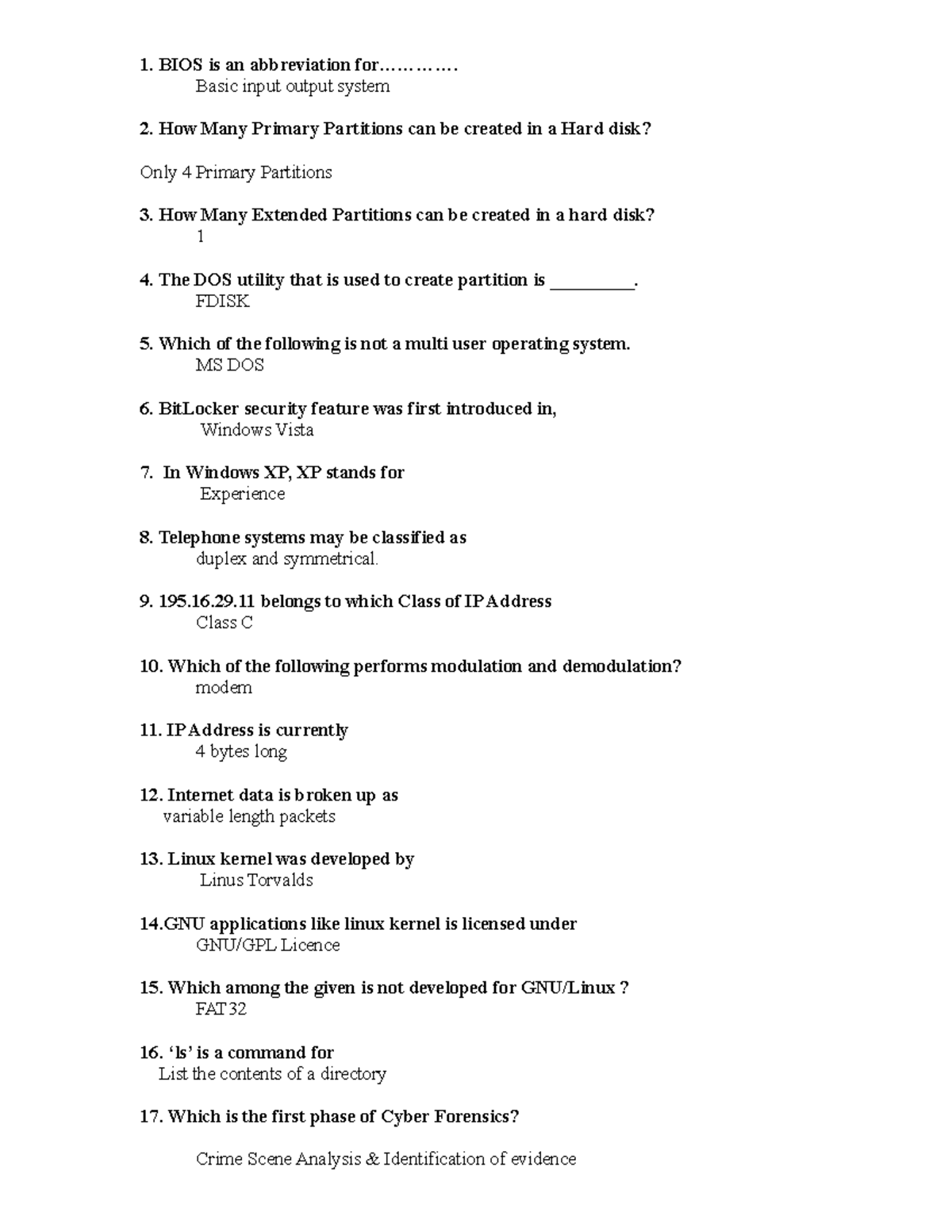 Theory-Questions&Answers - 1. BIOS is an abbreviation for ...