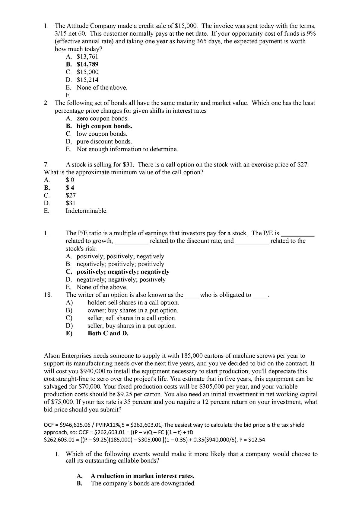 Sample/practice Exam 2020, Answers - 1. The Attitude Company Made A ...