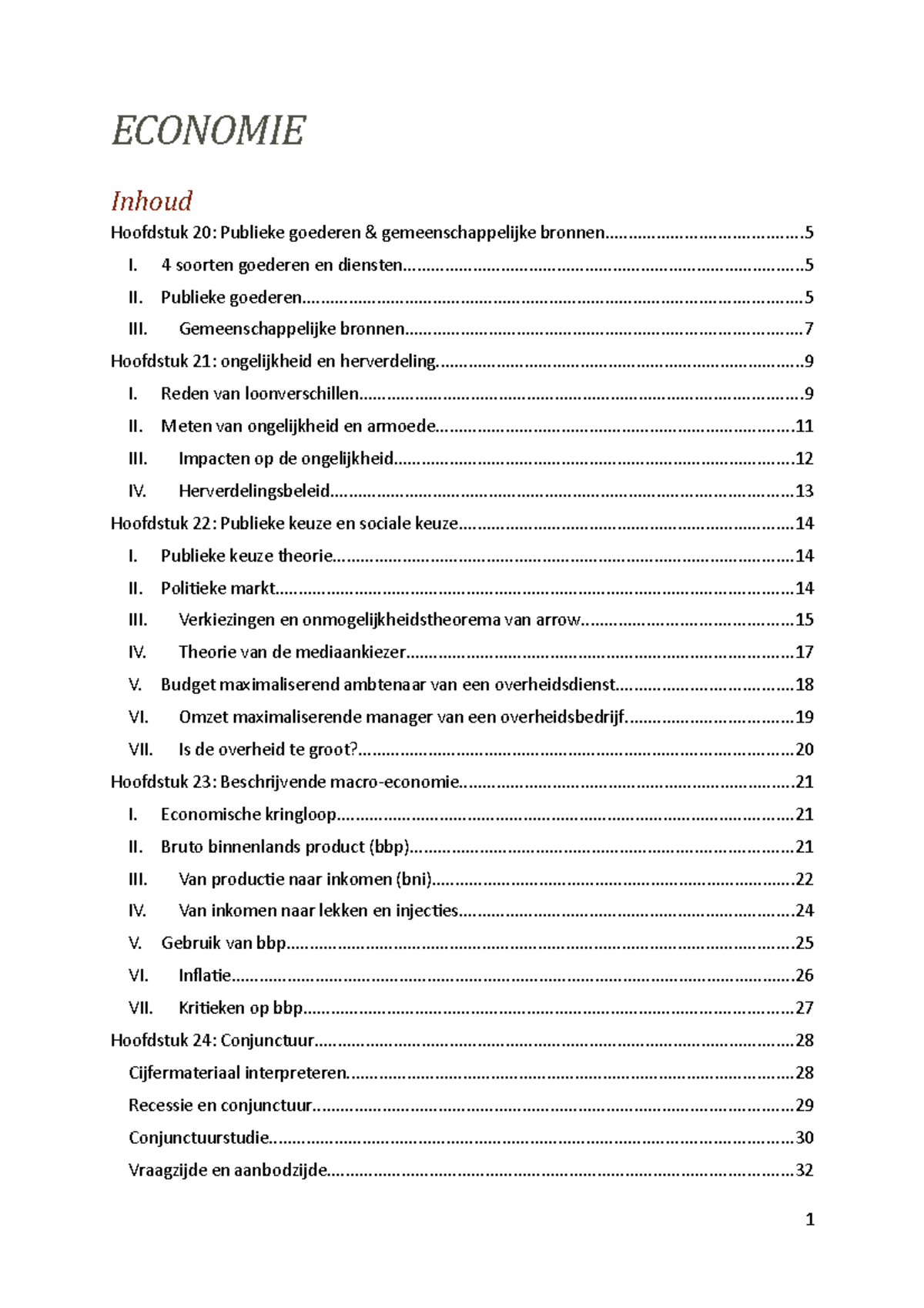 Economie B - Samenvatting - ECONOMIE Inhoud Hoofdstuk 20: Publieke ...